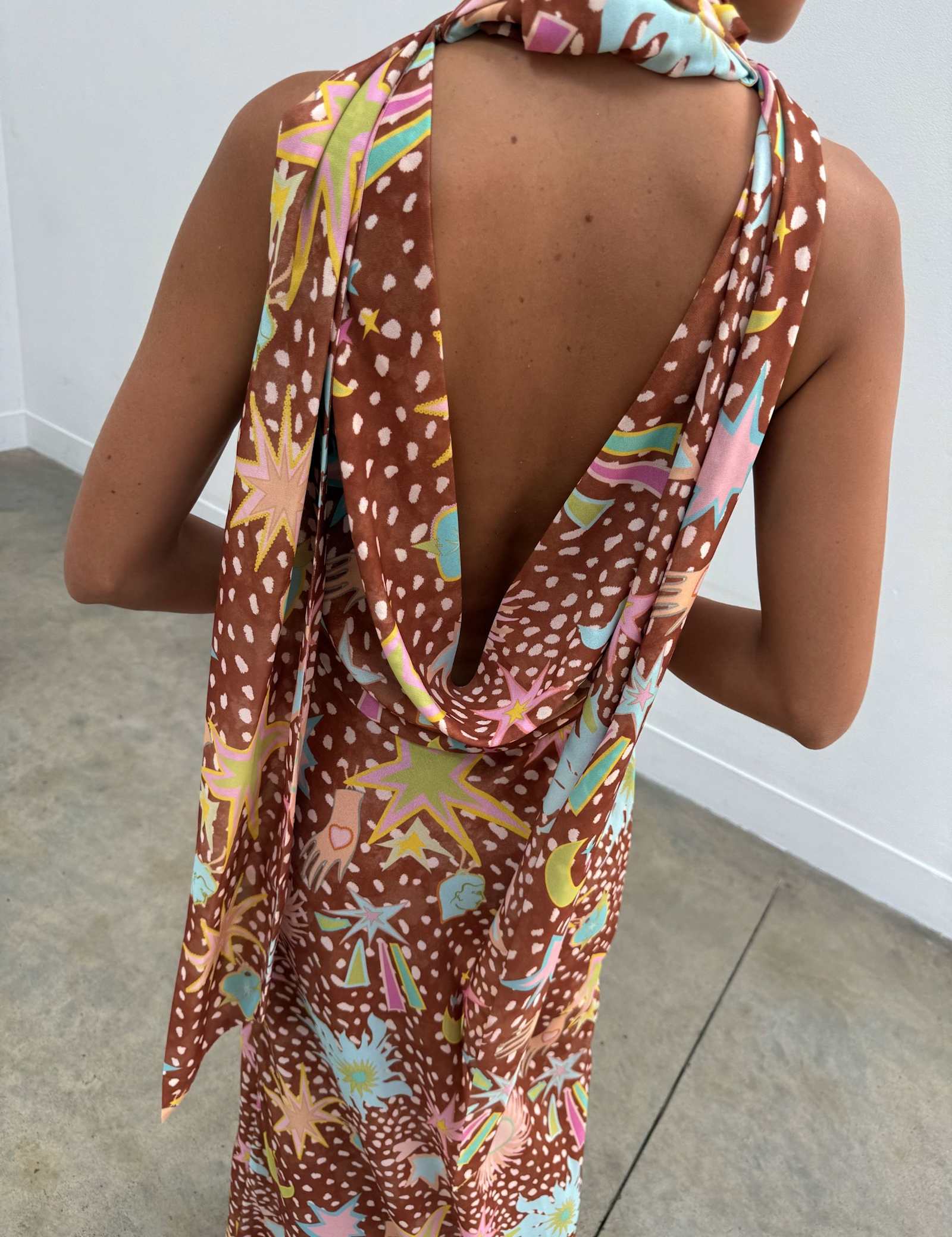 Star Print Cowl Neck Maxi Column Dress - image 2