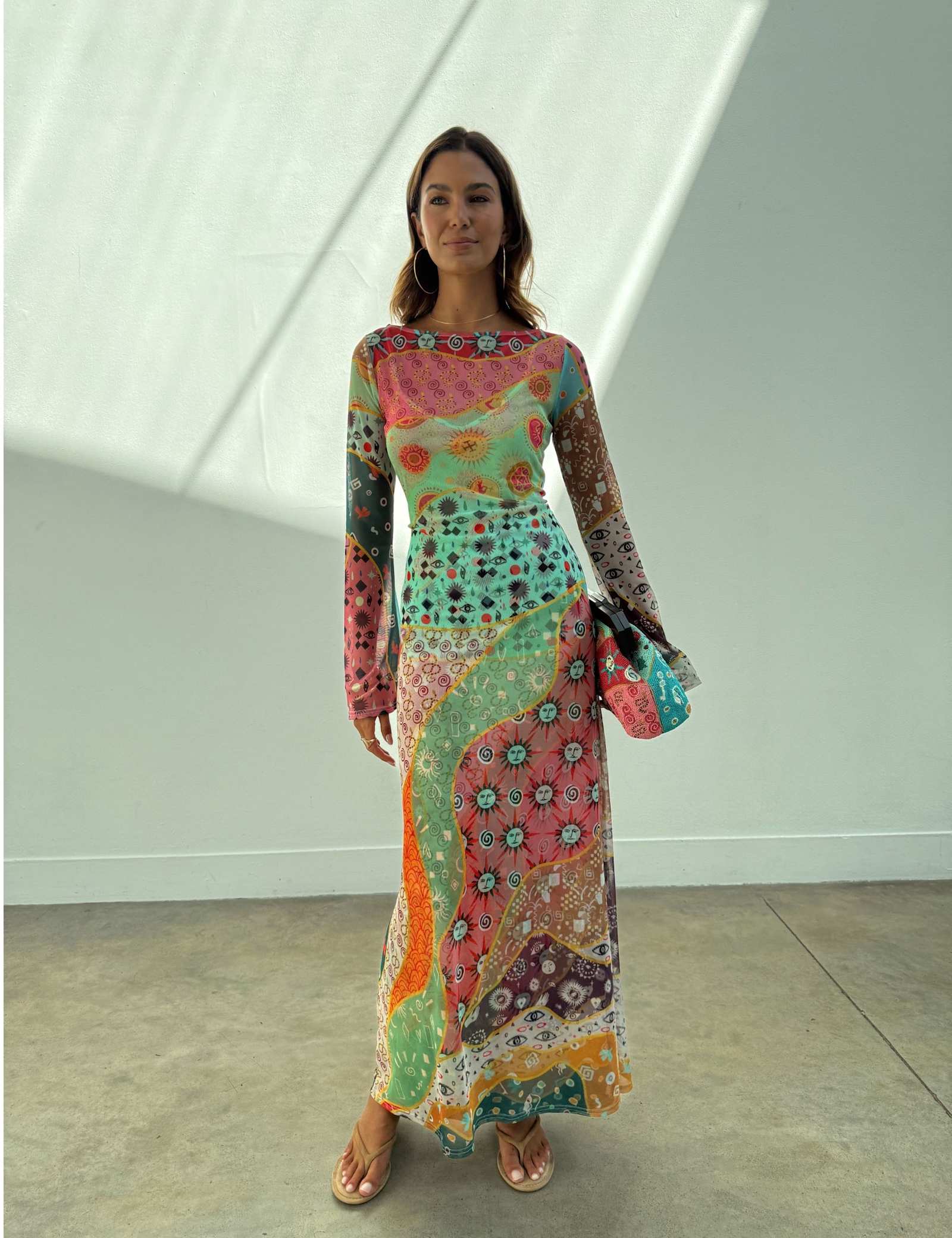 Mesh Printed Midaxi Column Dress - image 1