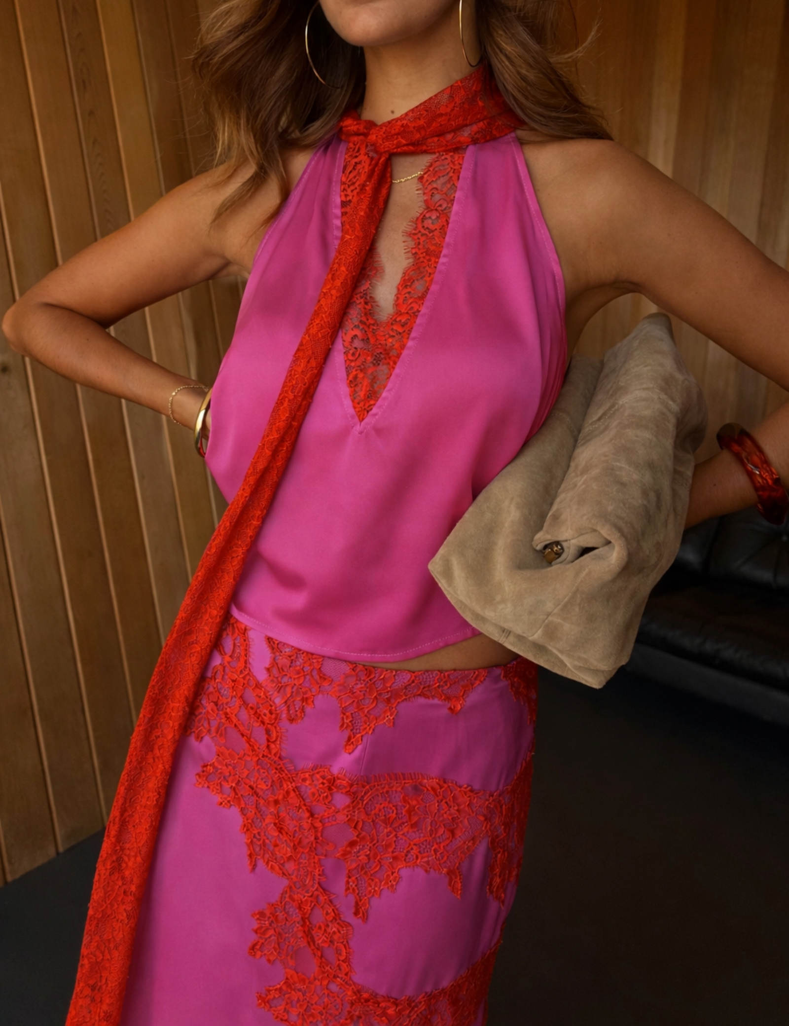 Satin Lace Detail Midaxi Slip Skirt - image 4