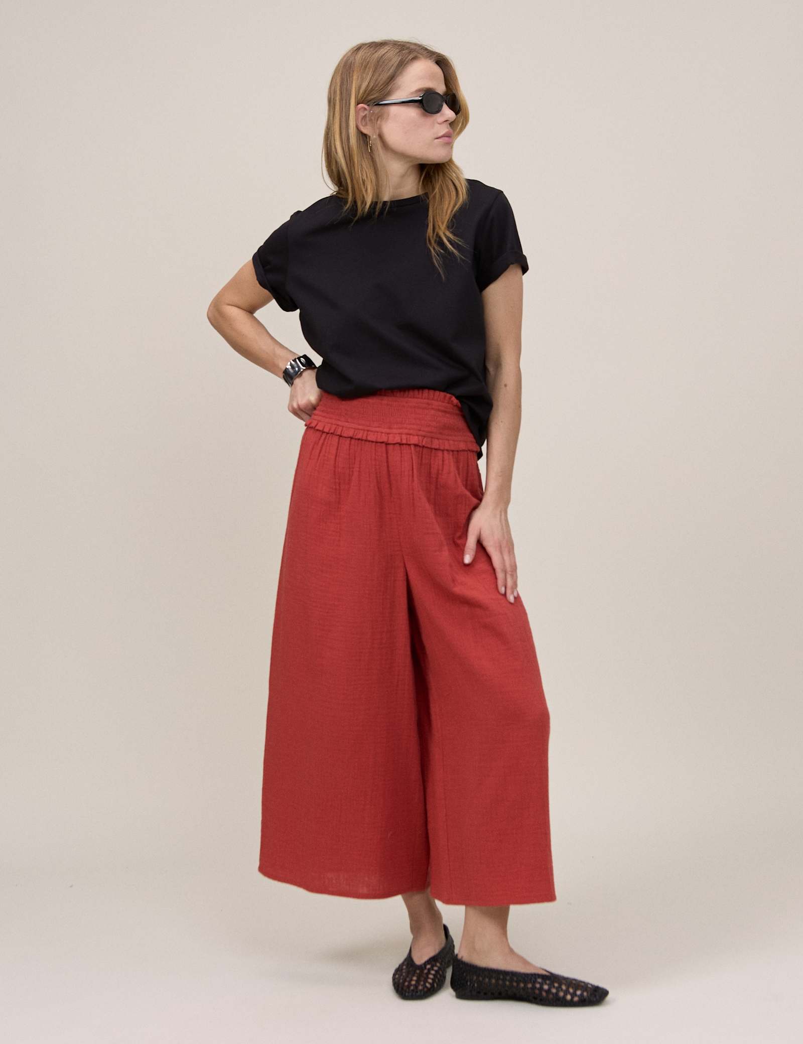 Double Gauze Cropped Wide Leg Trousers - image 4