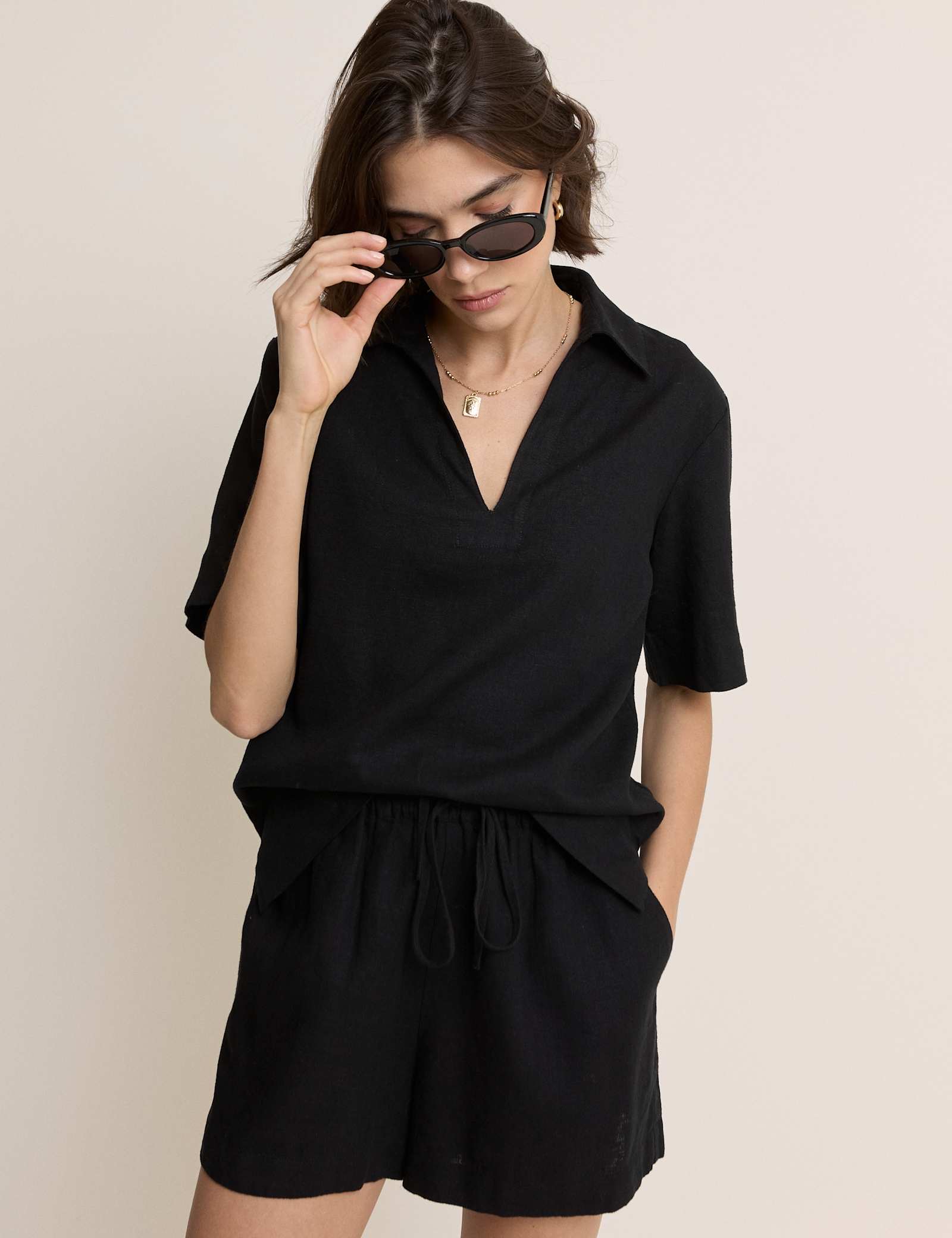 Linen Rich Collared V-Neck T-Shirt - image 5