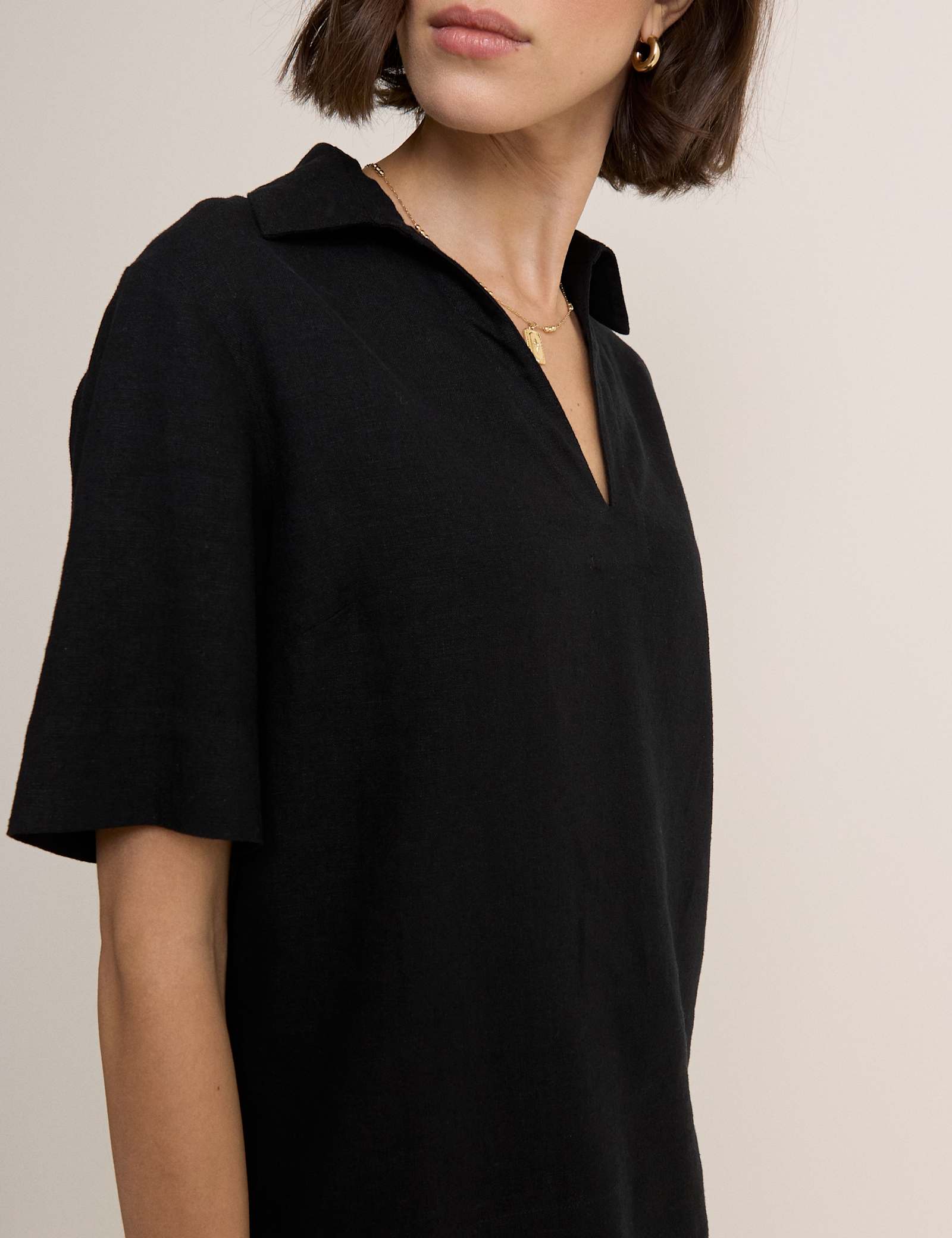 Linen Rich Collared V-Neck T-Shirt - image 3