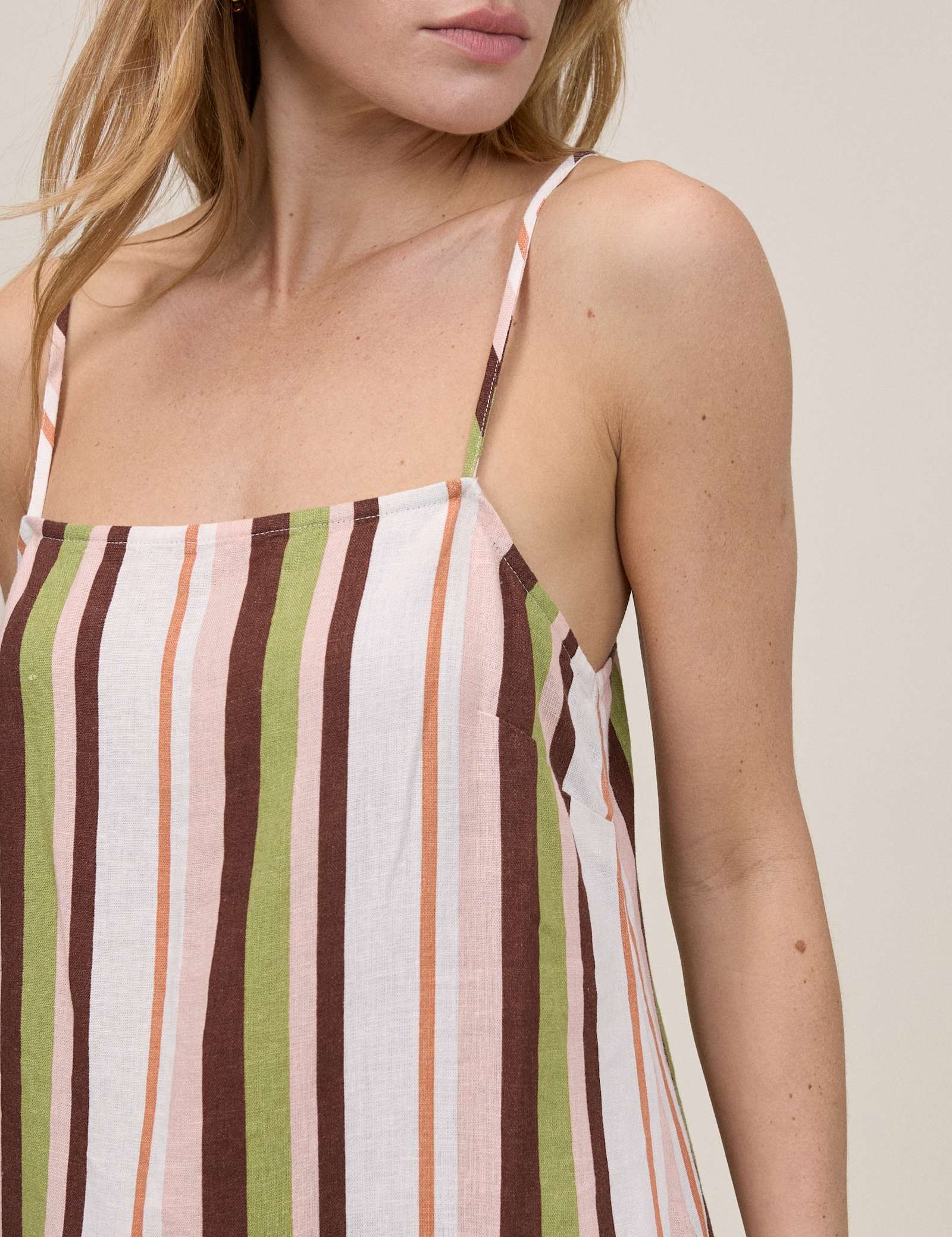Linen Rich Striped Square Neck Cami Top - image 2