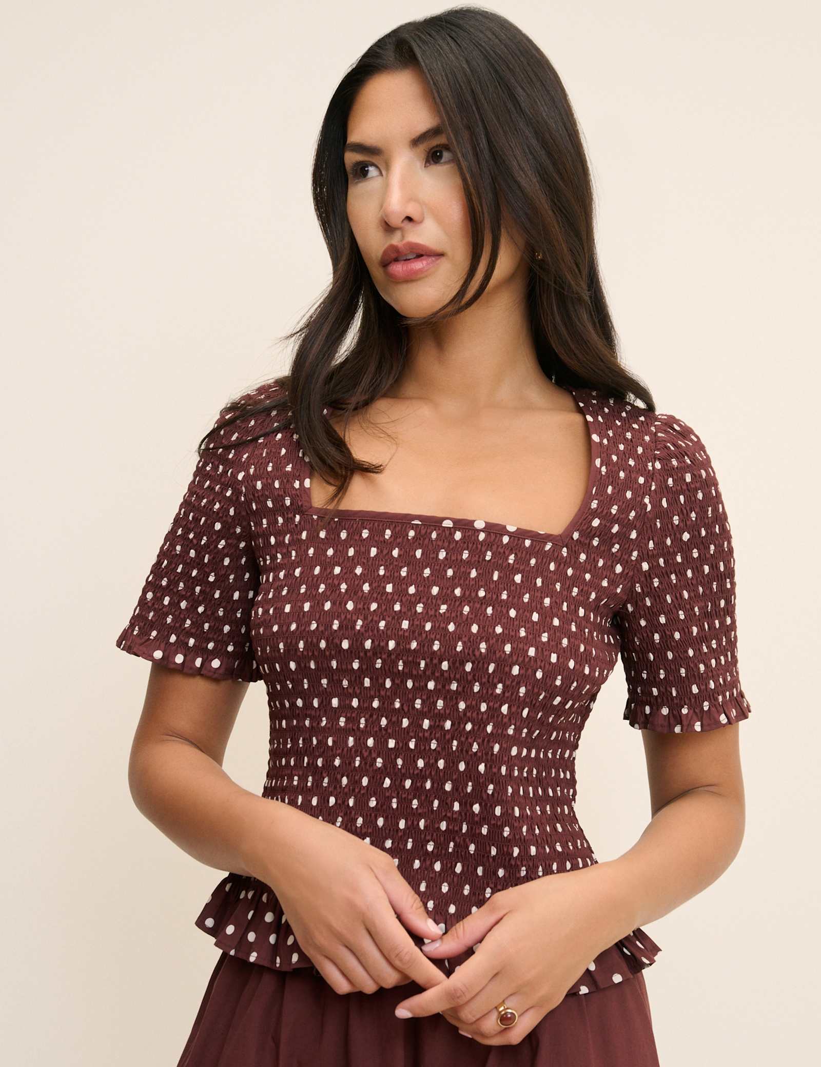 Pure Cotton Polka Dot Shirred Top - image 4