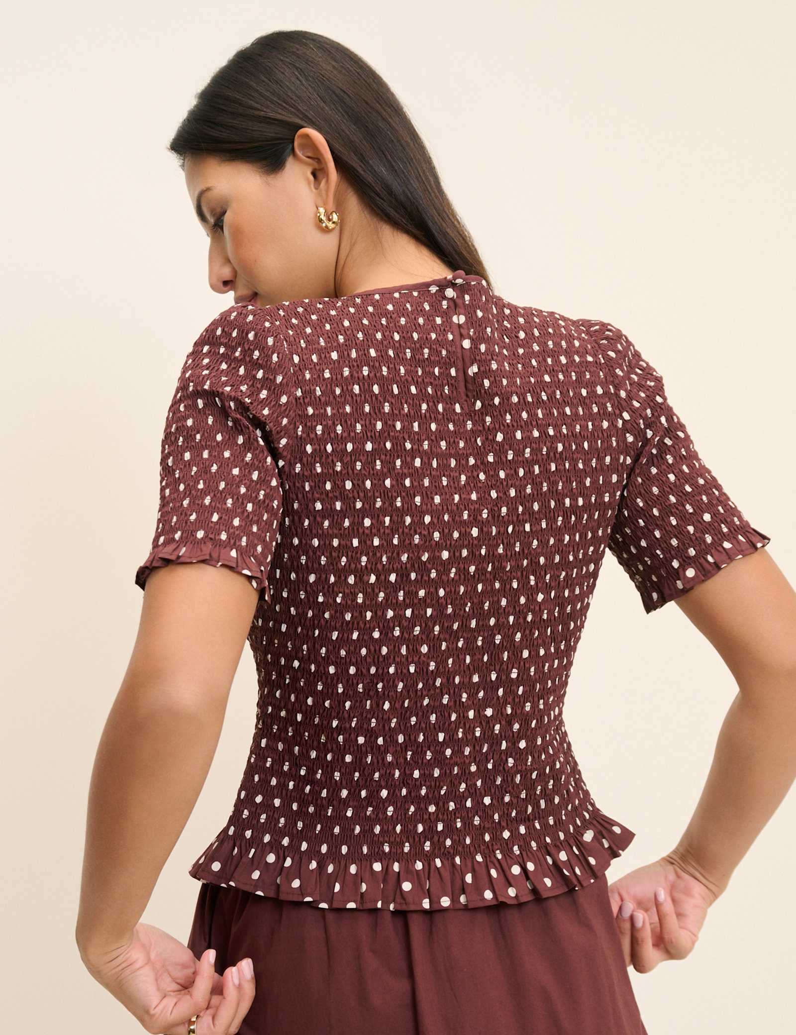 Pure Cotton Polka Dot Shirred Top - image 3