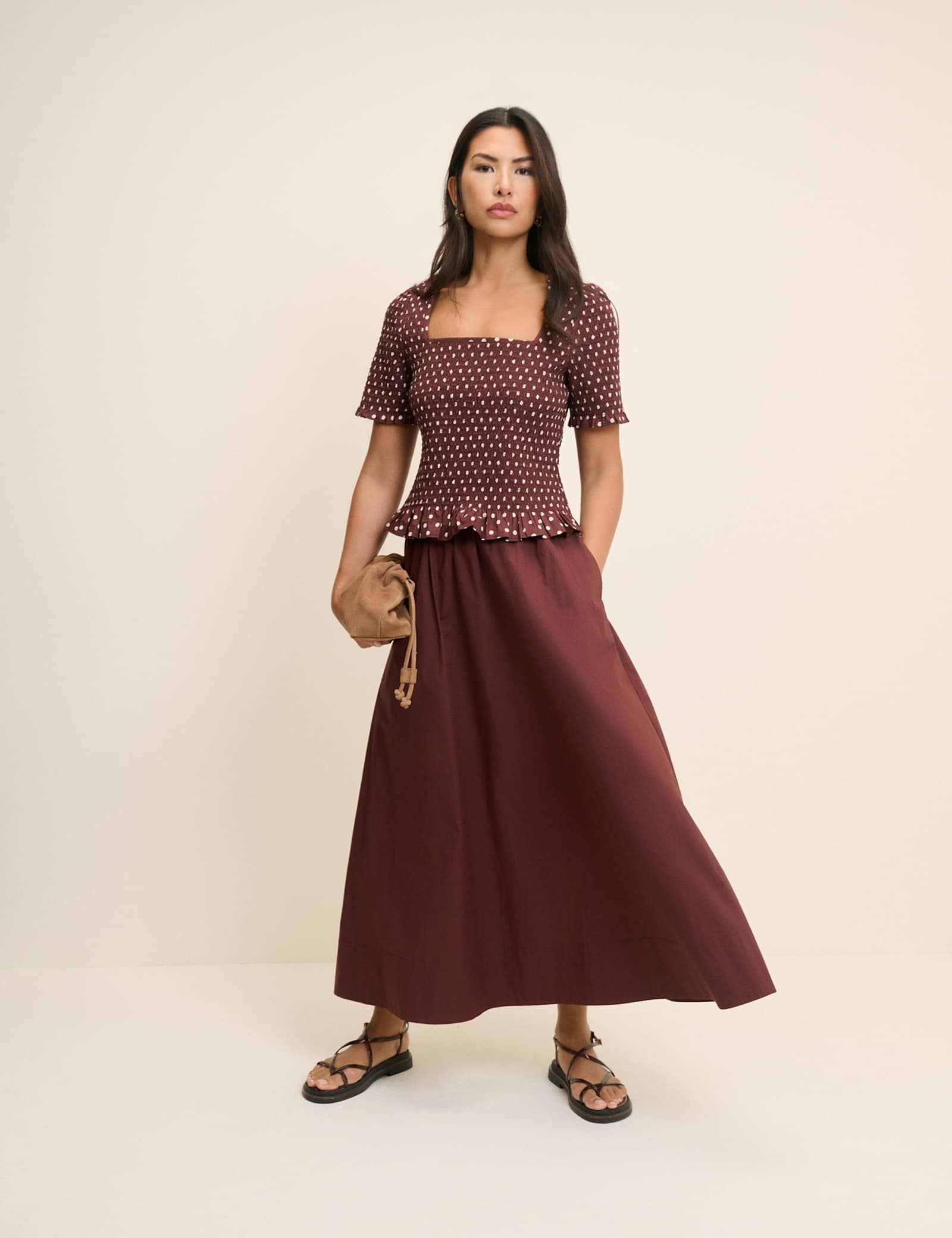 Pure Cotton Polka Dot Shirred Top - image 2