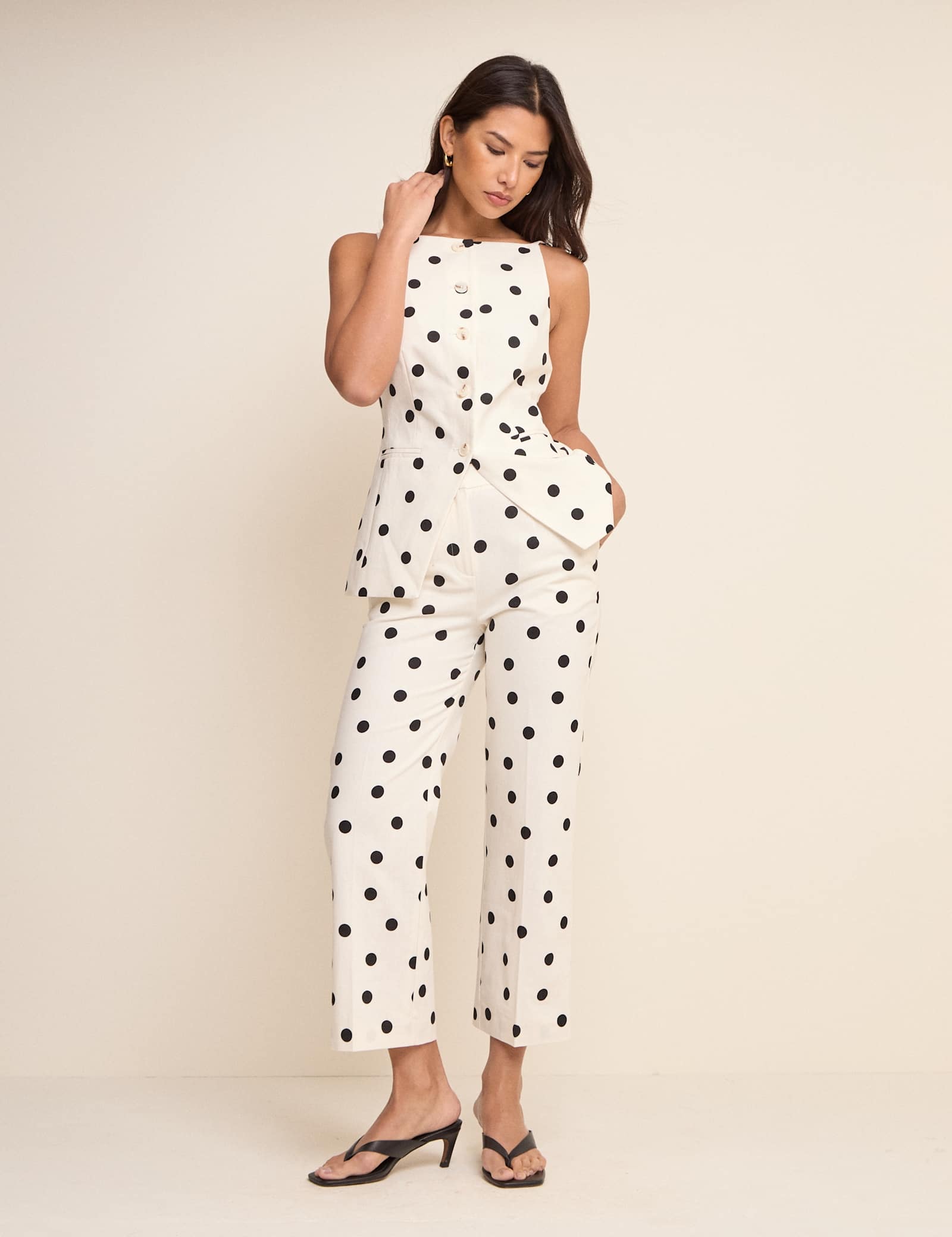 Linen Rich Polka Dot Fitted Waistcoat - image 4
