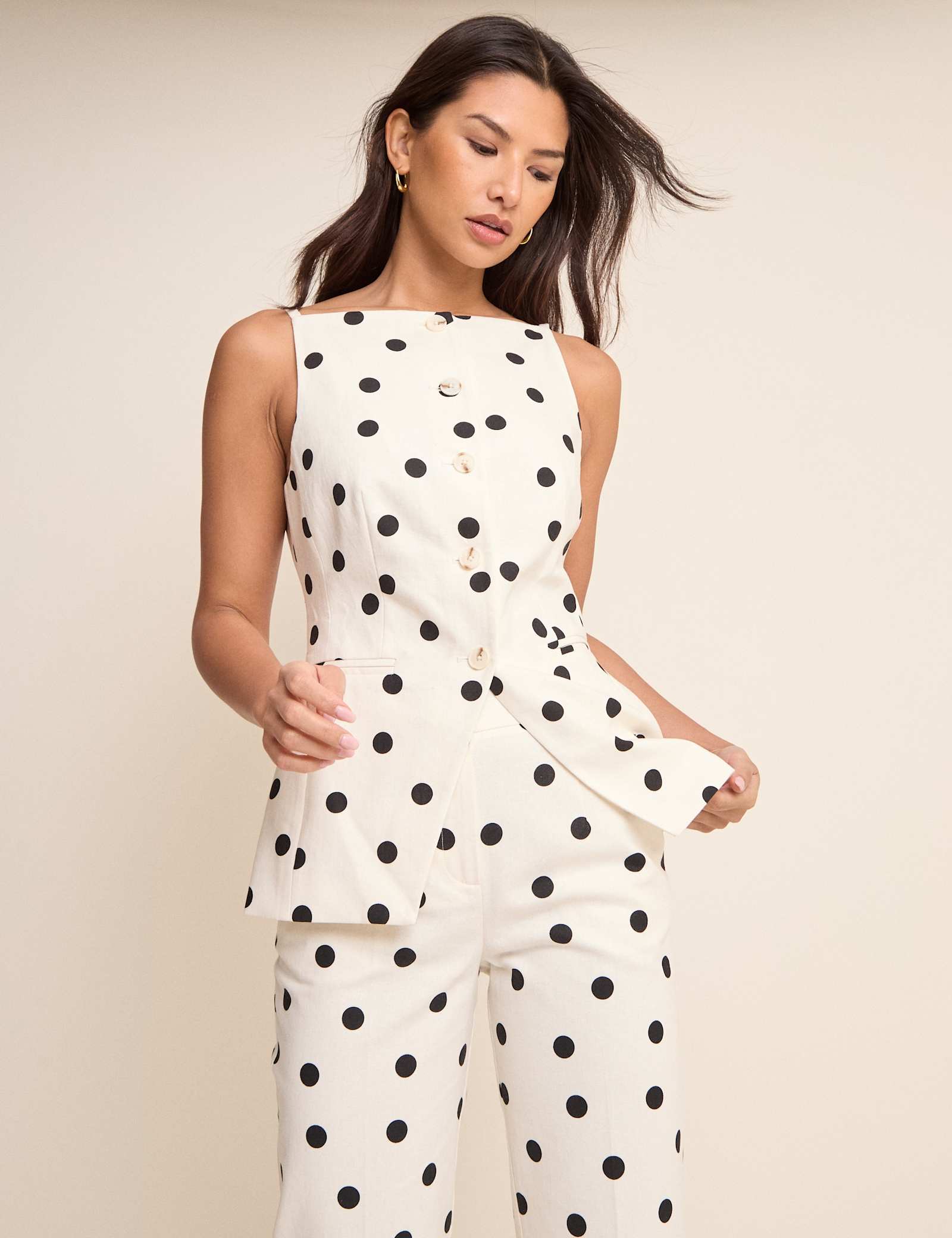 Linen Rich Polka Dot Fitted Waistcoat - image 3