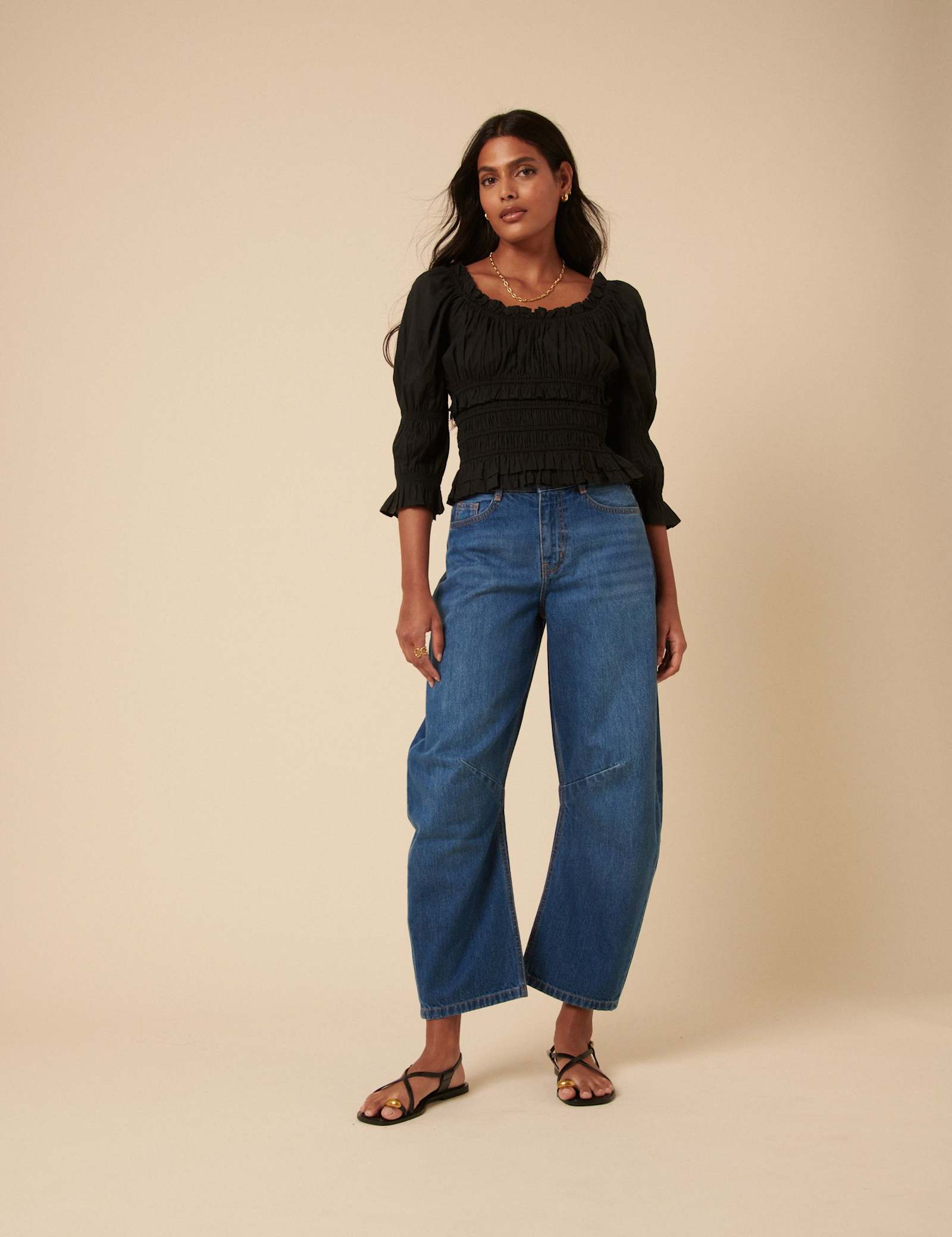 Pure Cotton Shirred Scoop Neck Crop Top - image 2