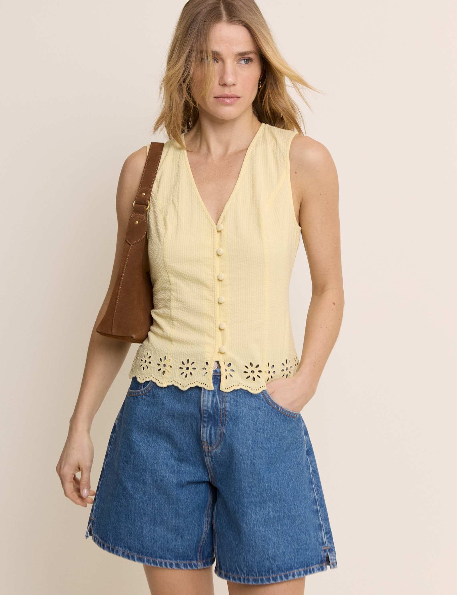 Pure Cotton Jersey V-Neck Waistcoat Top - image 1