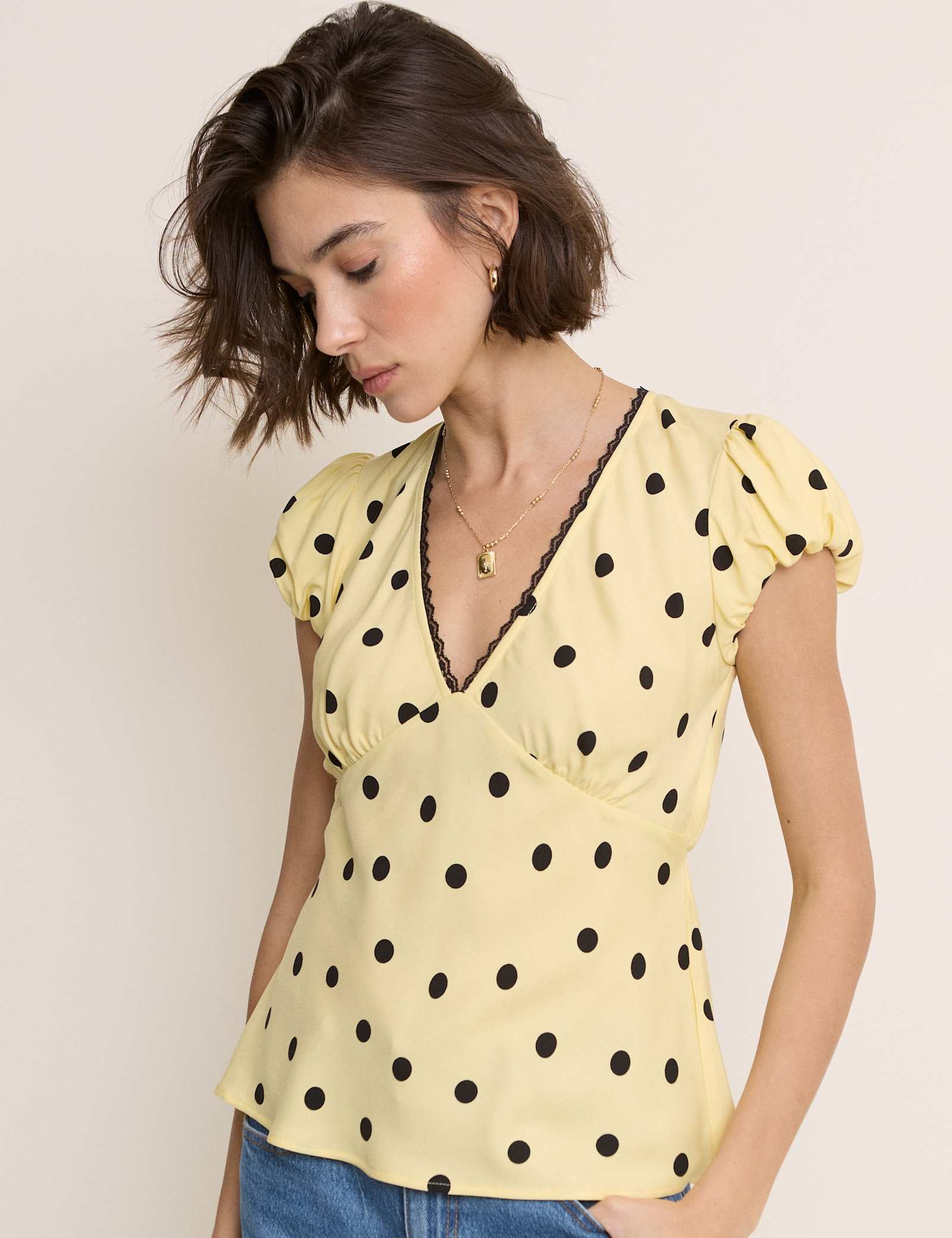 V-Neck Polka Dot Tea Top - image 1