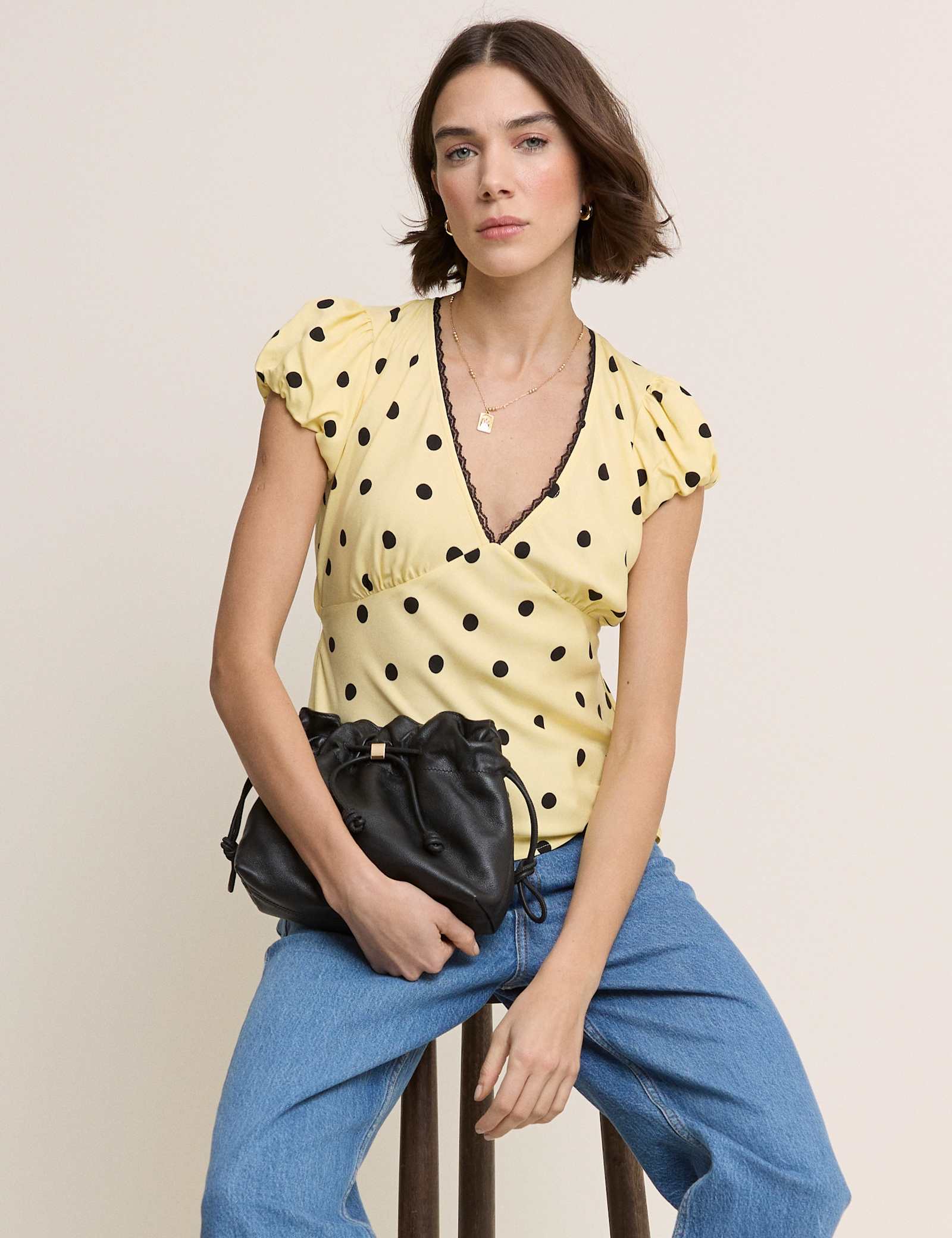 V-Neck Polka Dot Tea Top - image 3