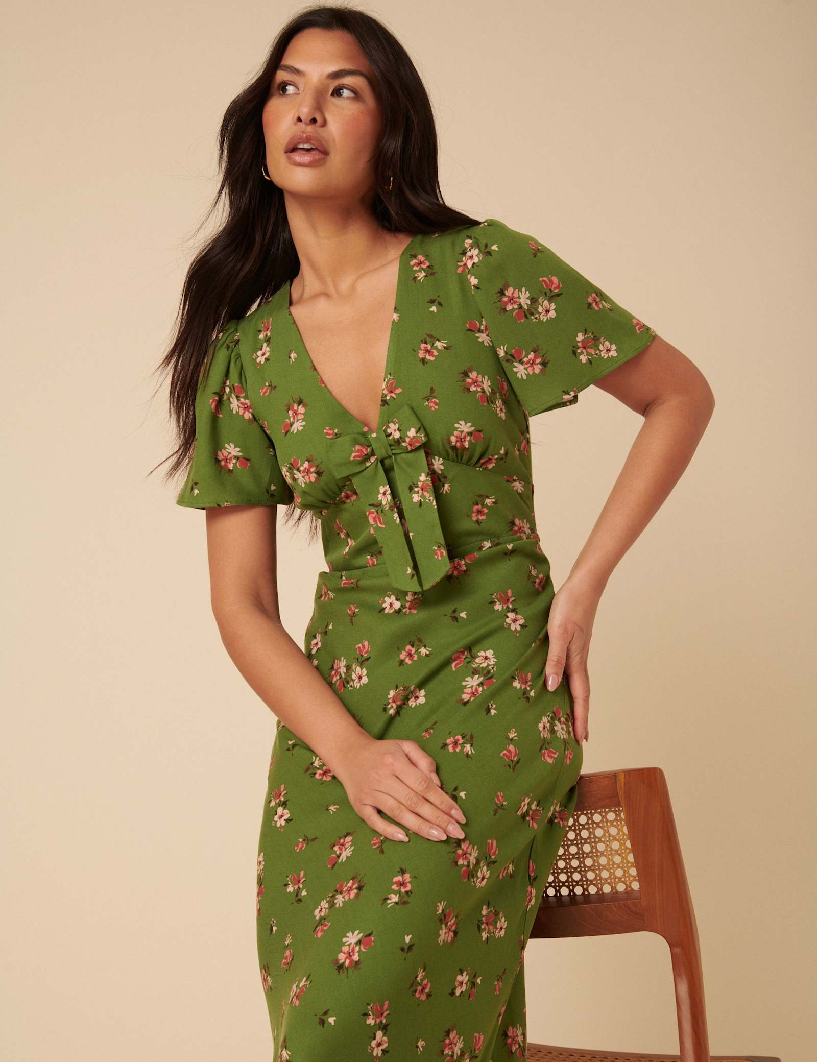 Floral Bow Front Midi Dress - image 1
