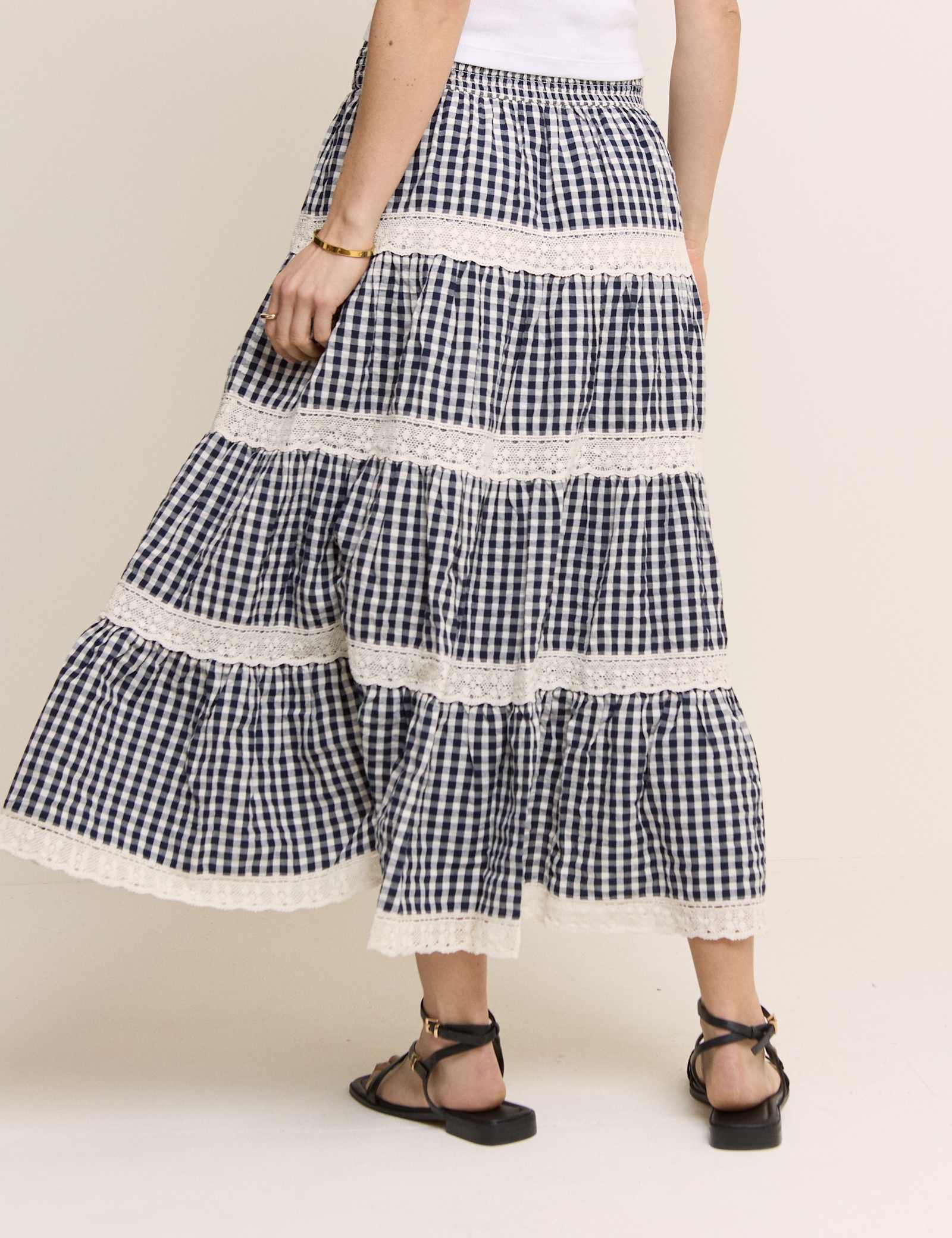 Pure Cotton Gingham Midi Tiered Skirt - image 5