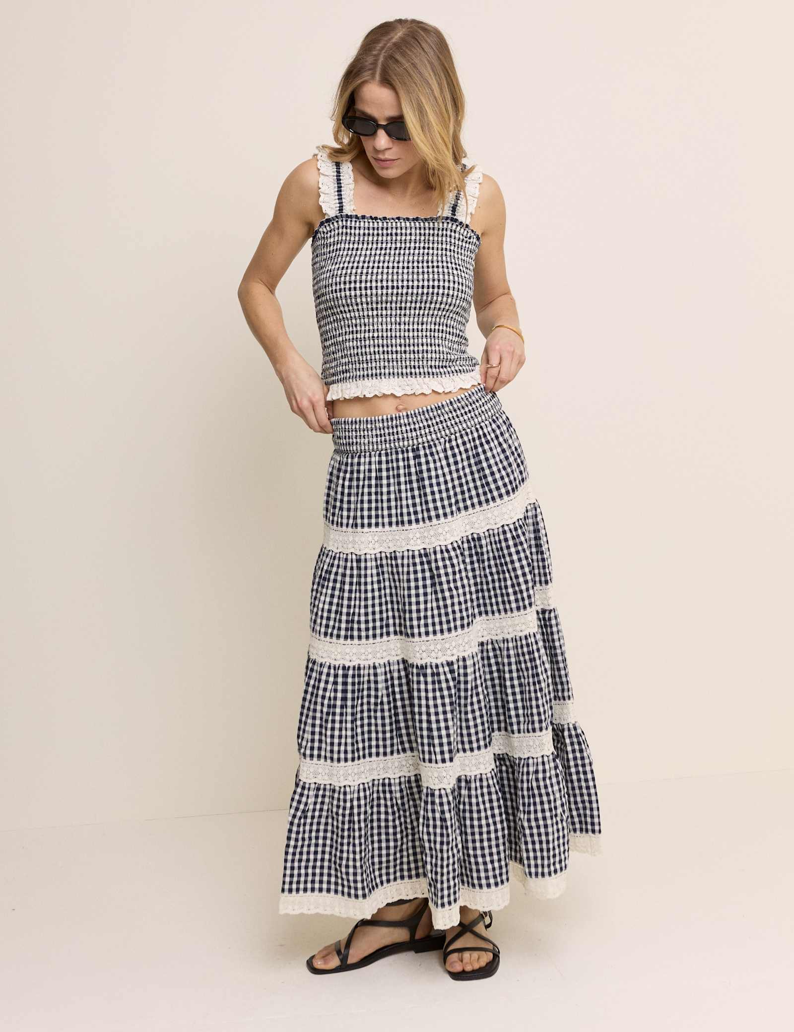 Pure Cotton Gingham Midi Tiered Skirt - image 4