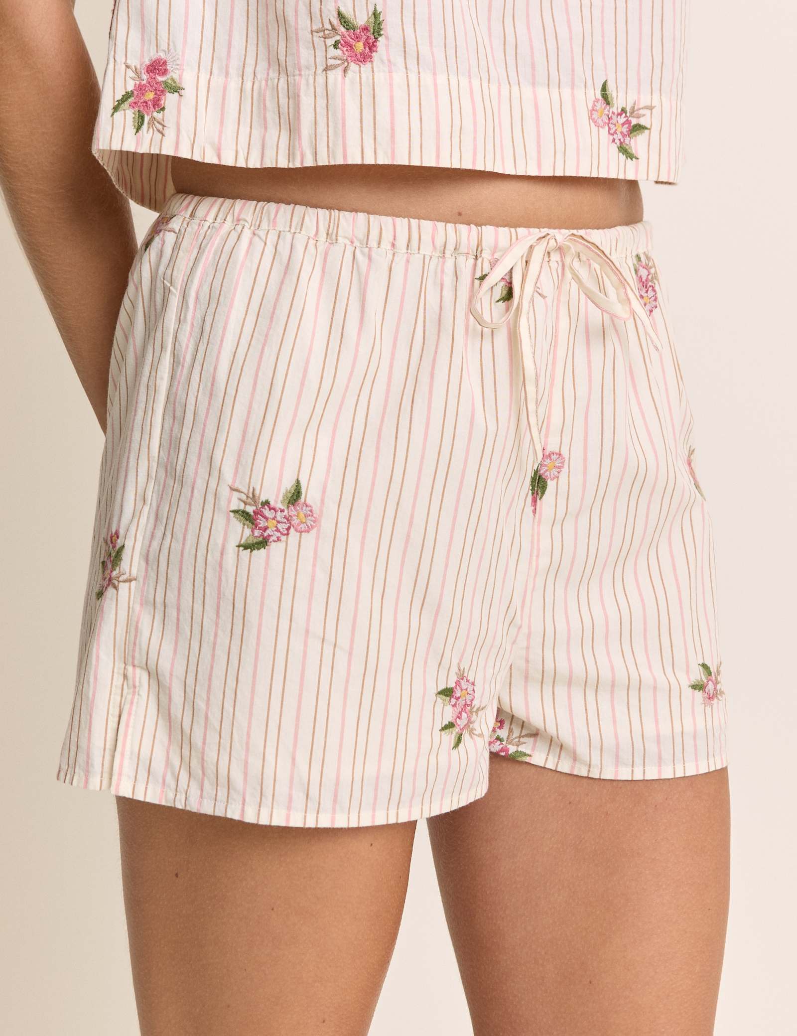Linen Rich Striped Floral Shorts - image 1