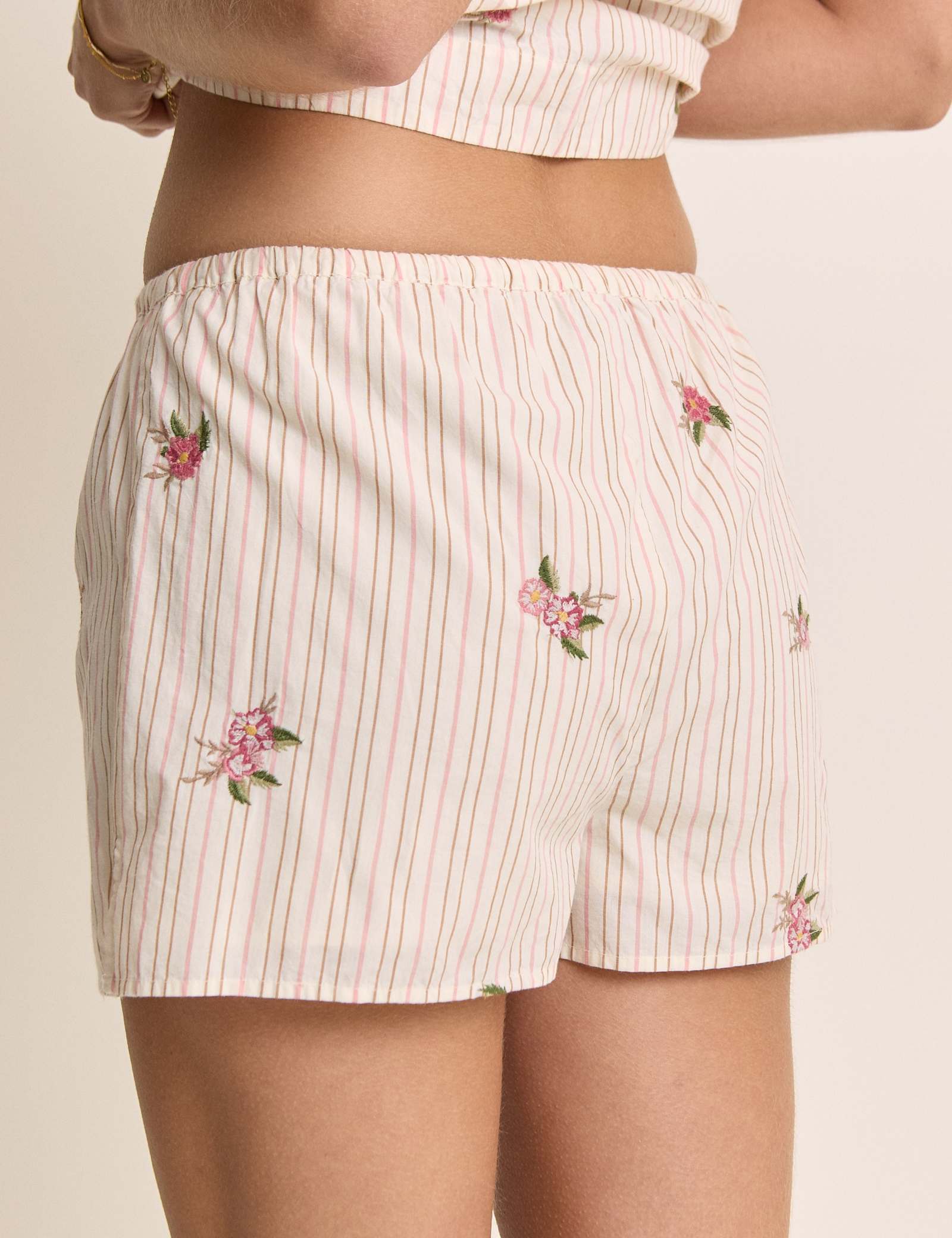 Linen Rich Striped Floral Shorts - image 5