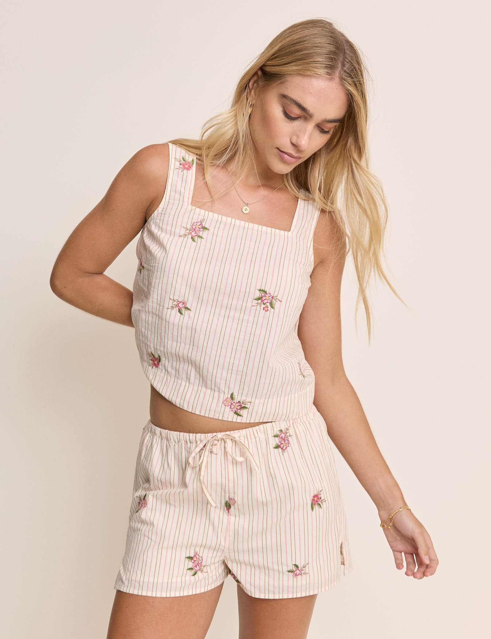 Linen Rich Striped Floral Shorts - image 2