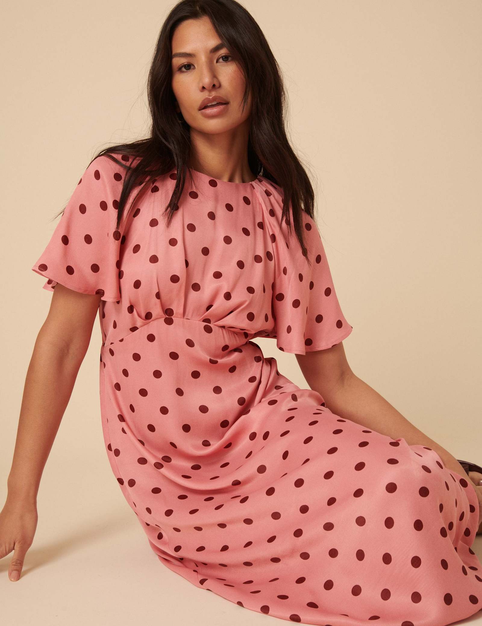 Polka Dot Angel Sleeve Midi Tea Dress - image 3