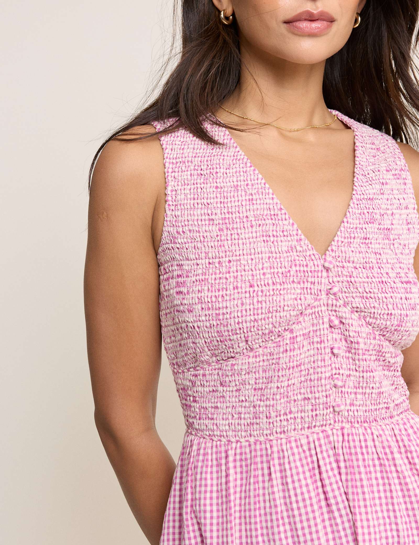 Pure Cotton Gingham V-Neck Midi Dress - image 5