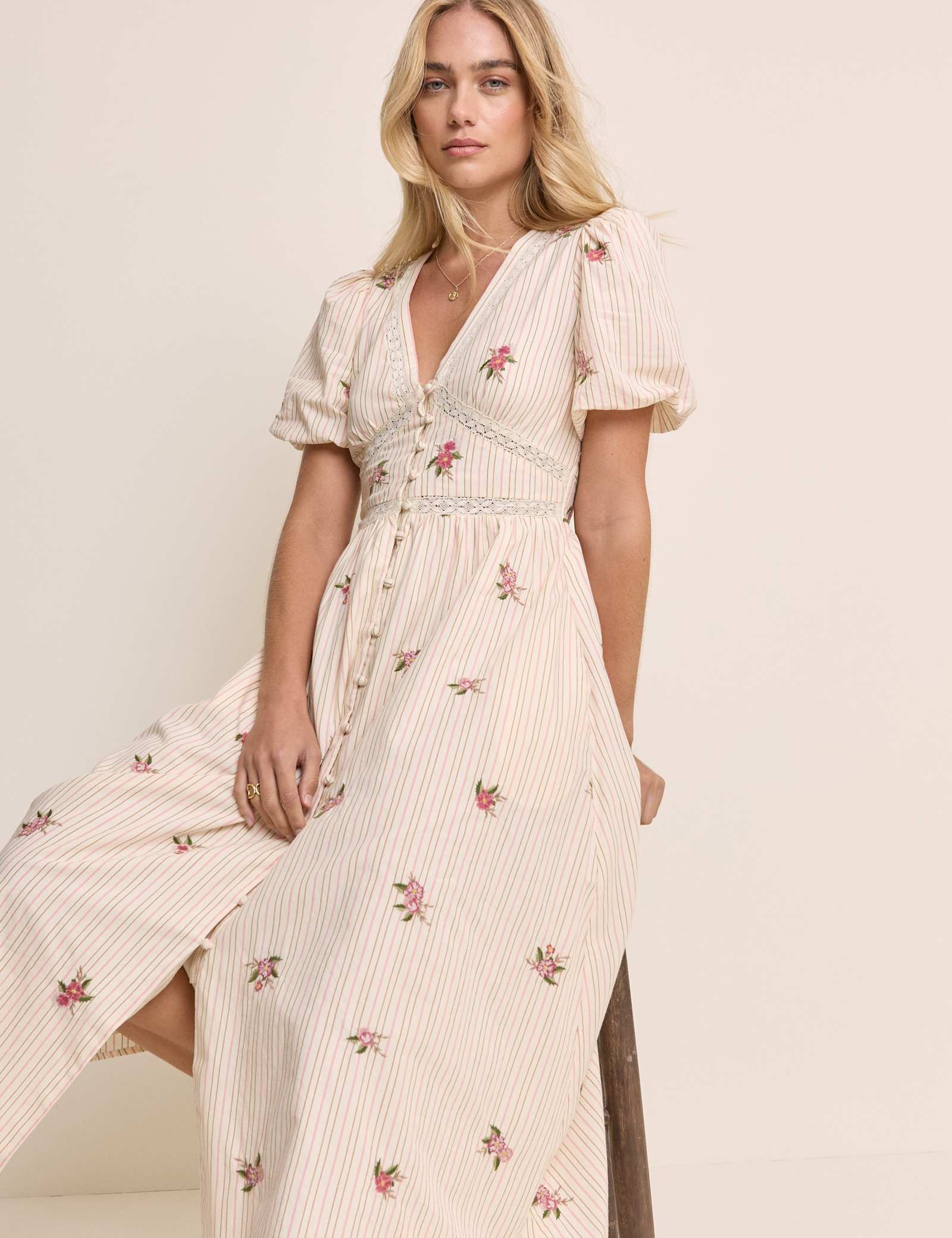 Pure Cotton Floral Midaxi Waisted Dress - image 5