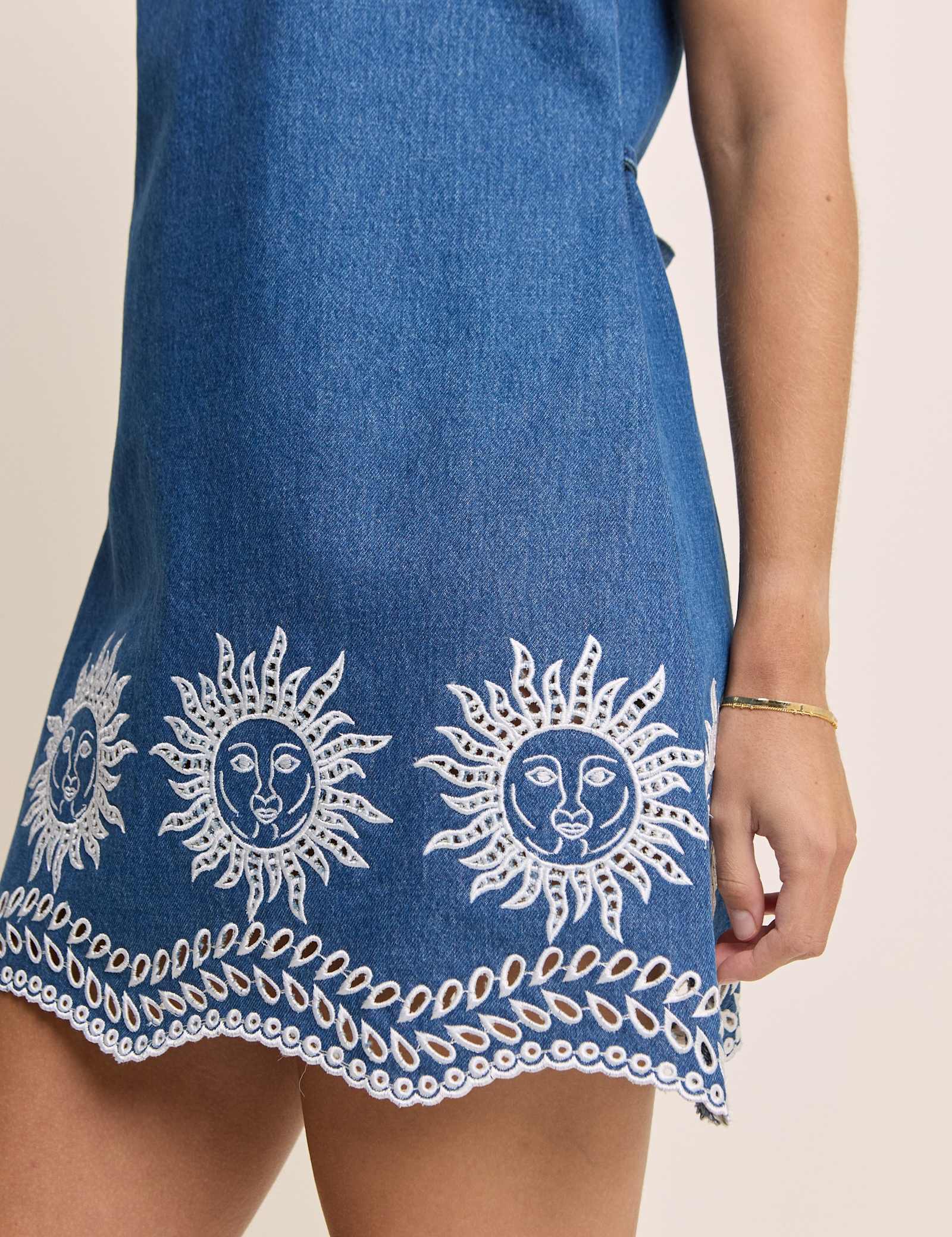 Denim Cutwork Detail Mini Shift Dress - image 3