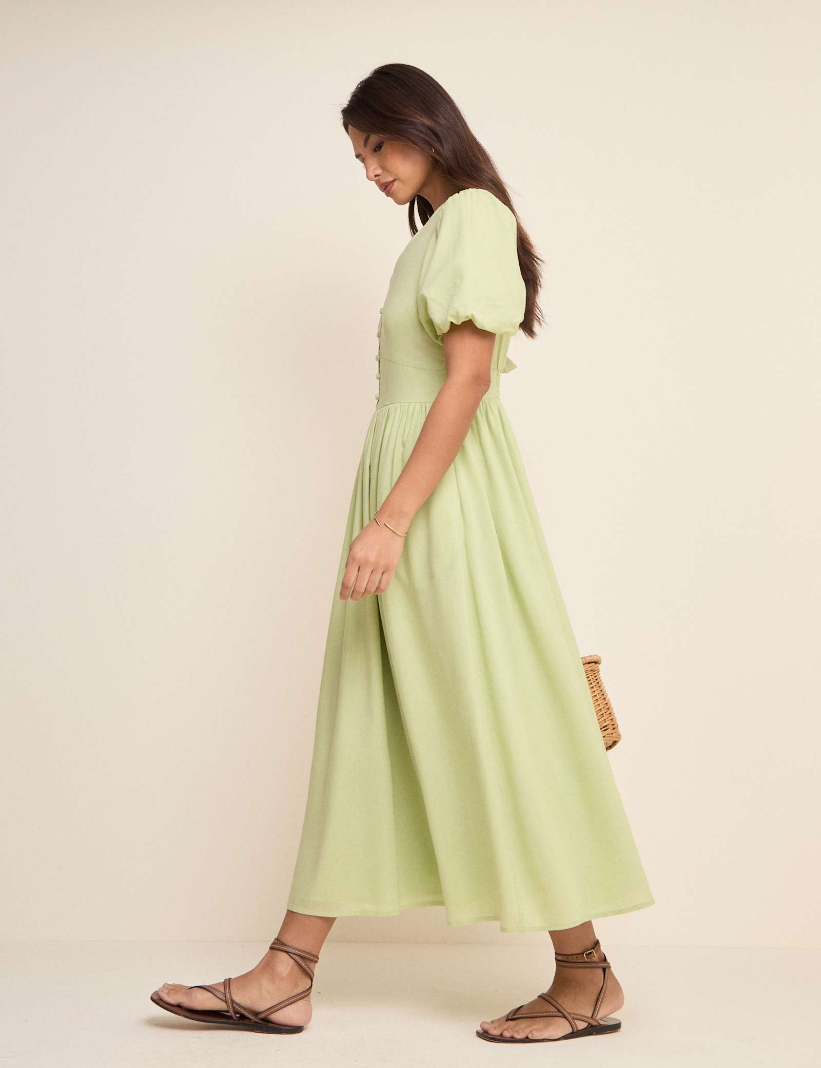 Lyocell Rich V-Neck Midi Dress With Linen - image 4
