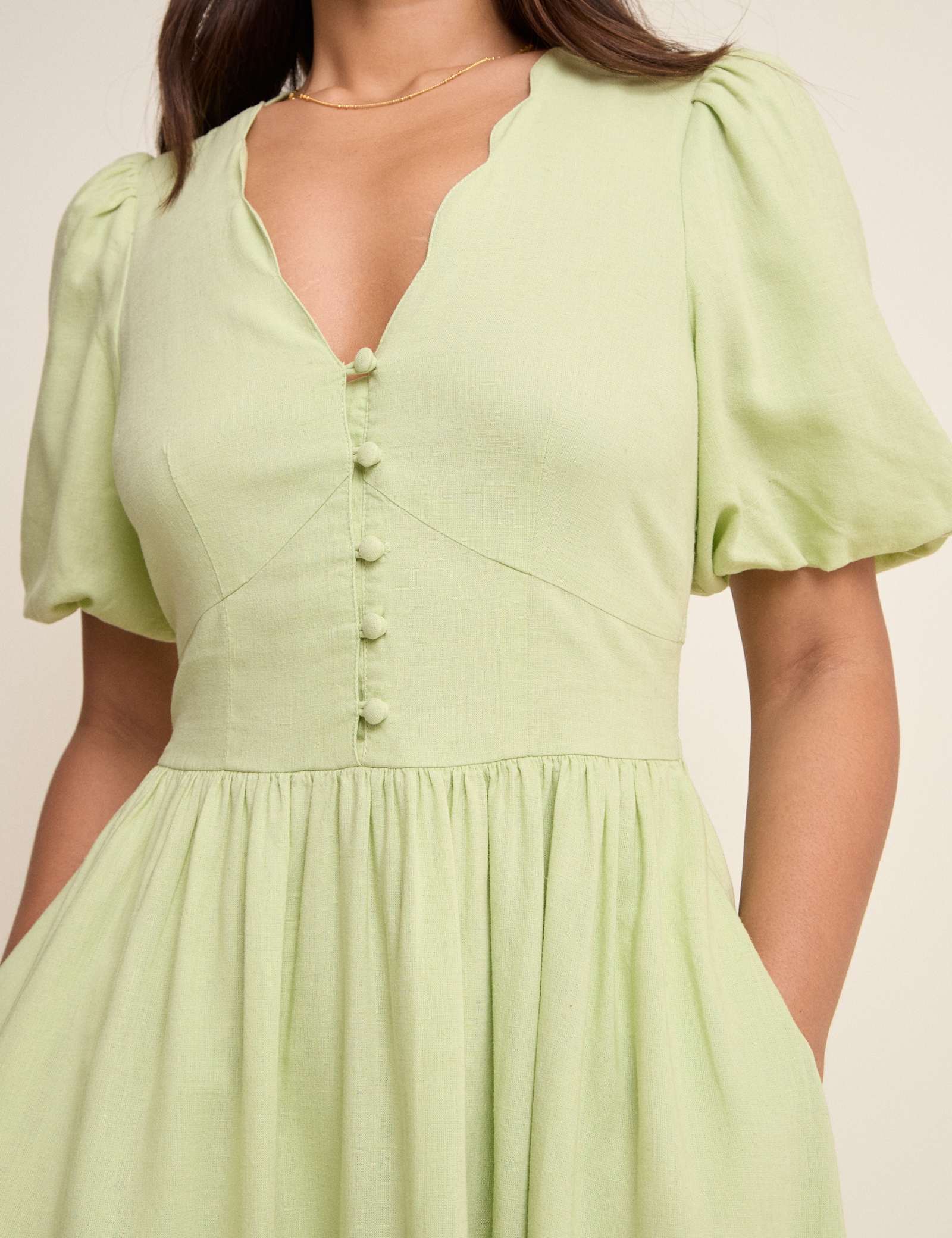 Lyocell Rich V-Neck Midi Dress With Linen - image 2
