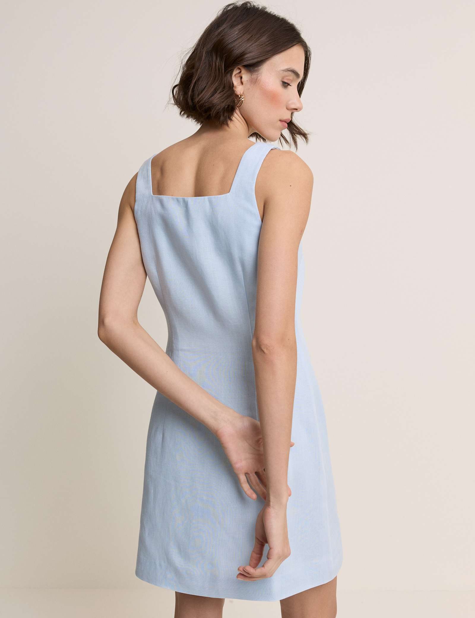 Square Neck Mini Tailored Dress with Linen - image 4