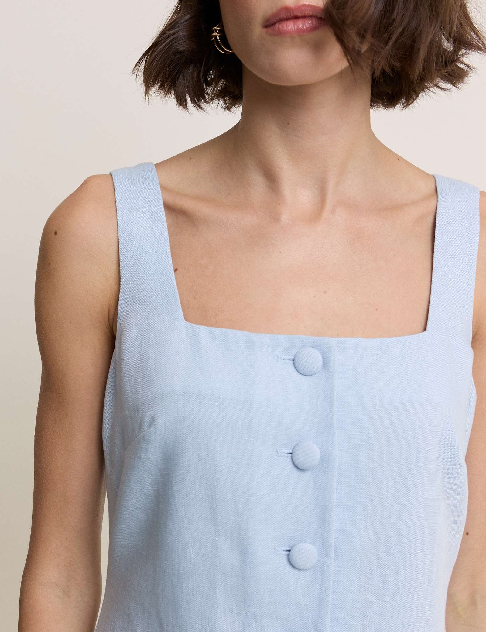 Square Neck Mini Tailored Dress with Linen - image 2