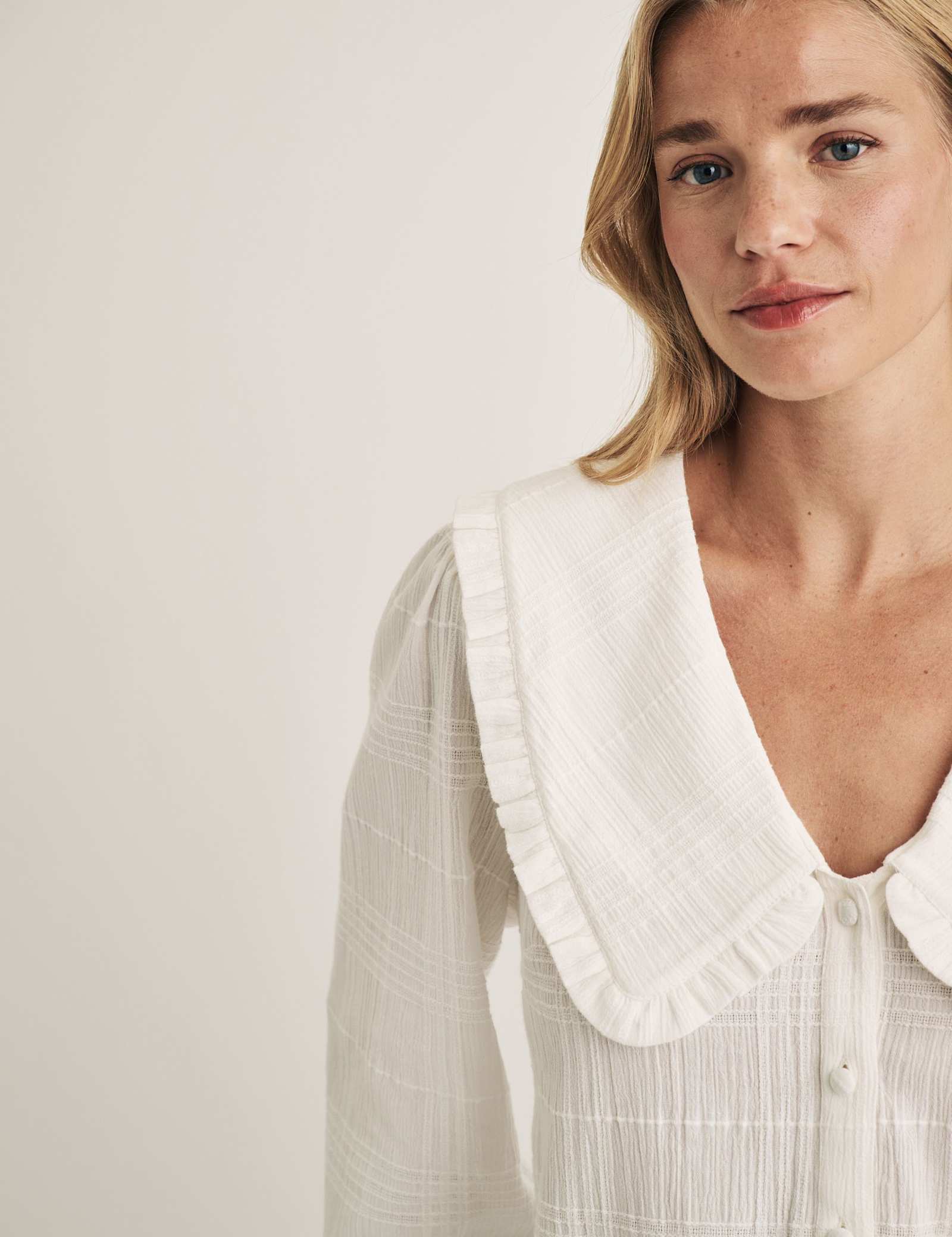 Cotton Wide Neck Collared Blouse - image 4