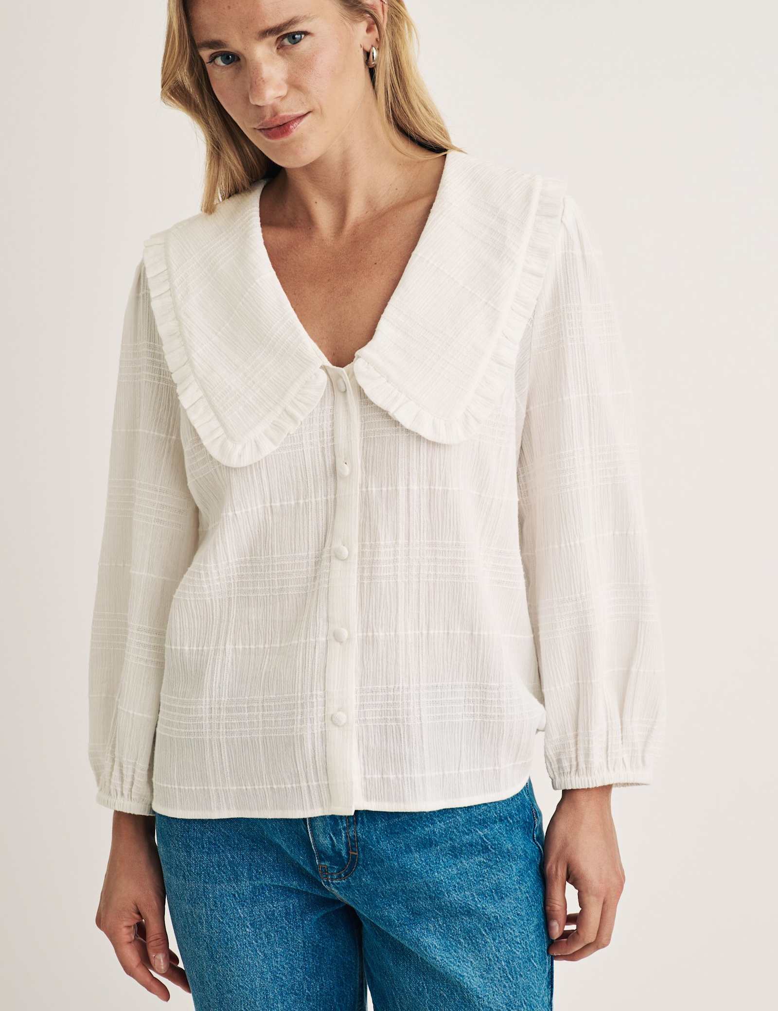 Cotton Wide Neck Collared Blouse - image 3