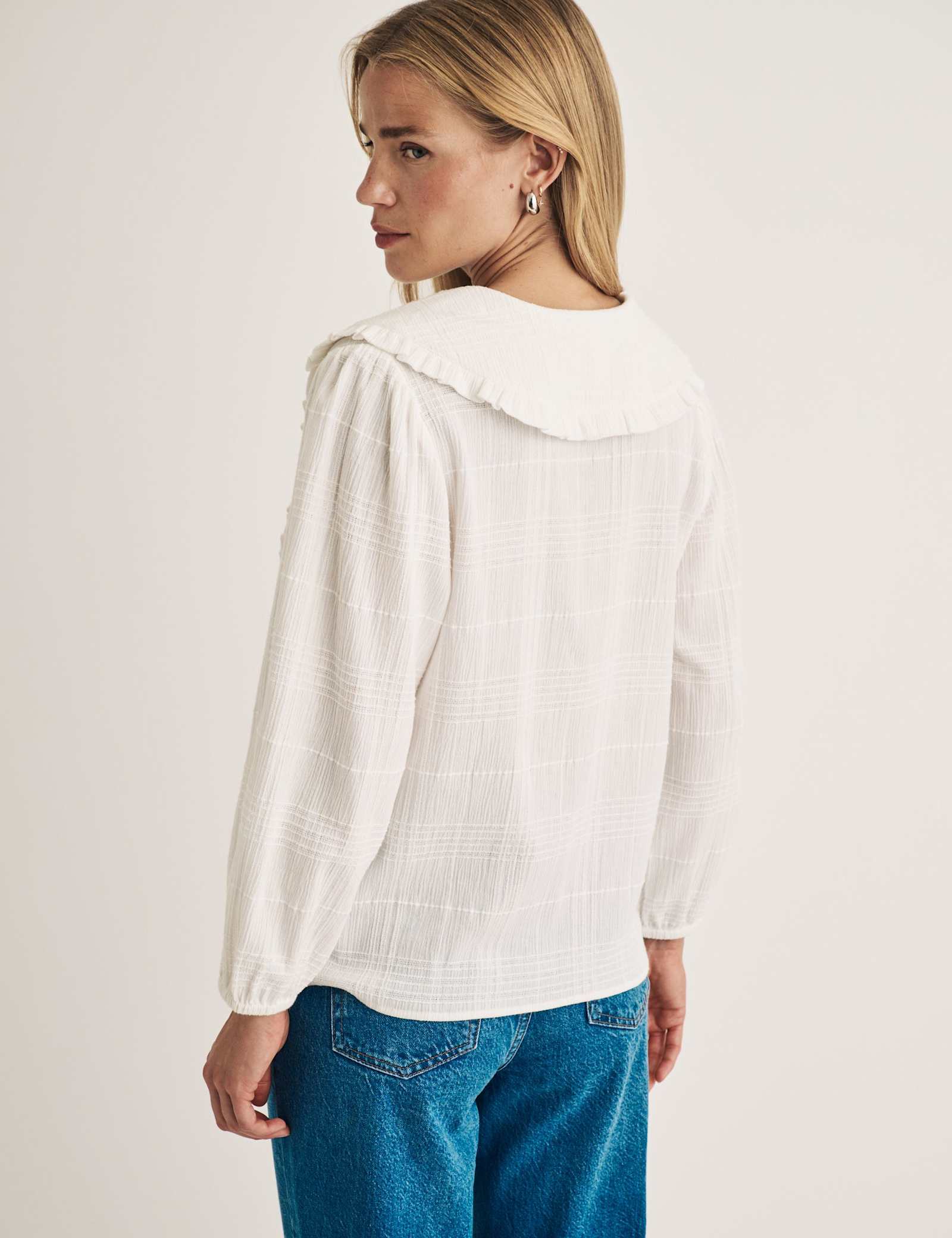 Cotton Wide Neck Collared Blouse - image 2