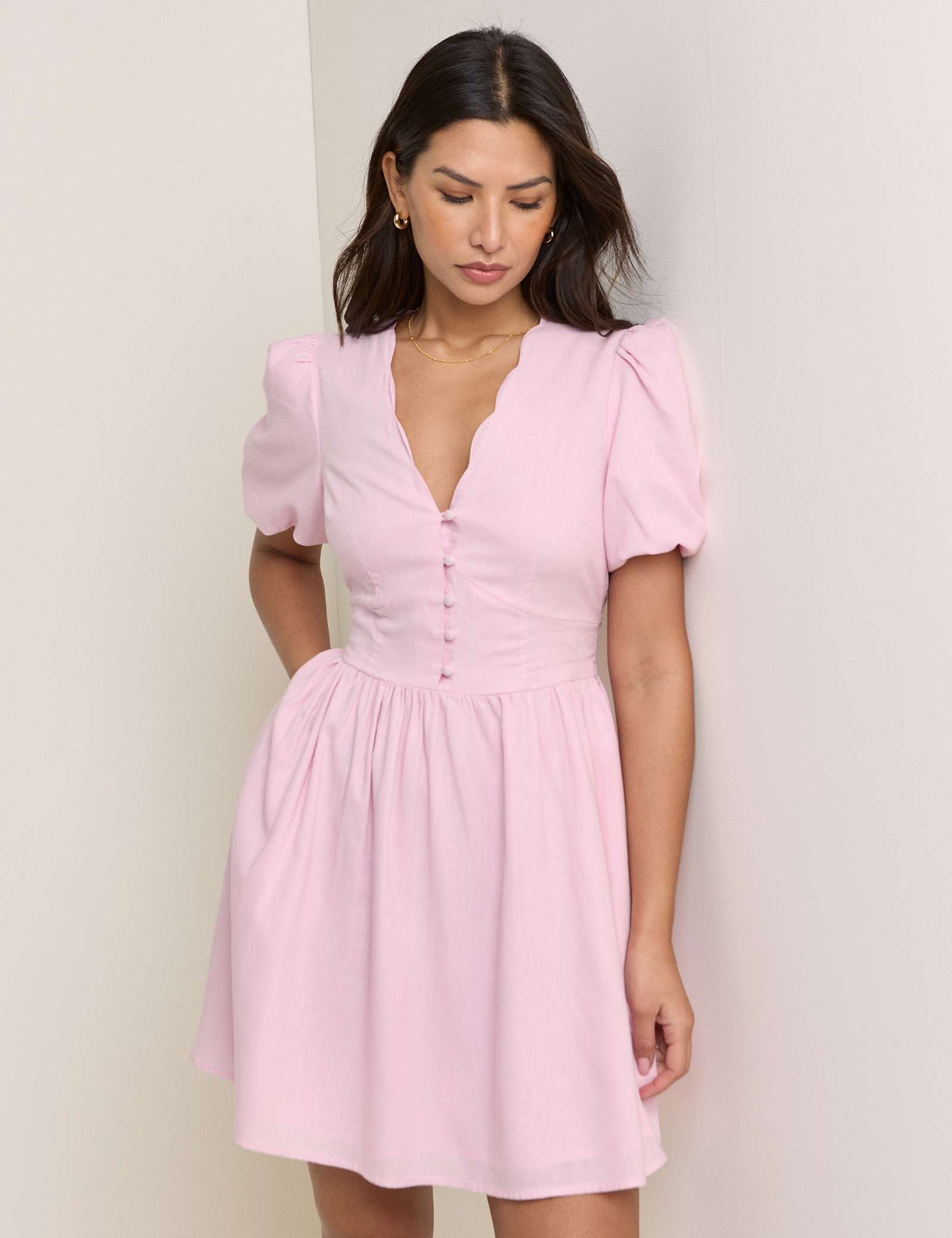 Lyocell Rich Mini Skater Dress with Linen - image 3