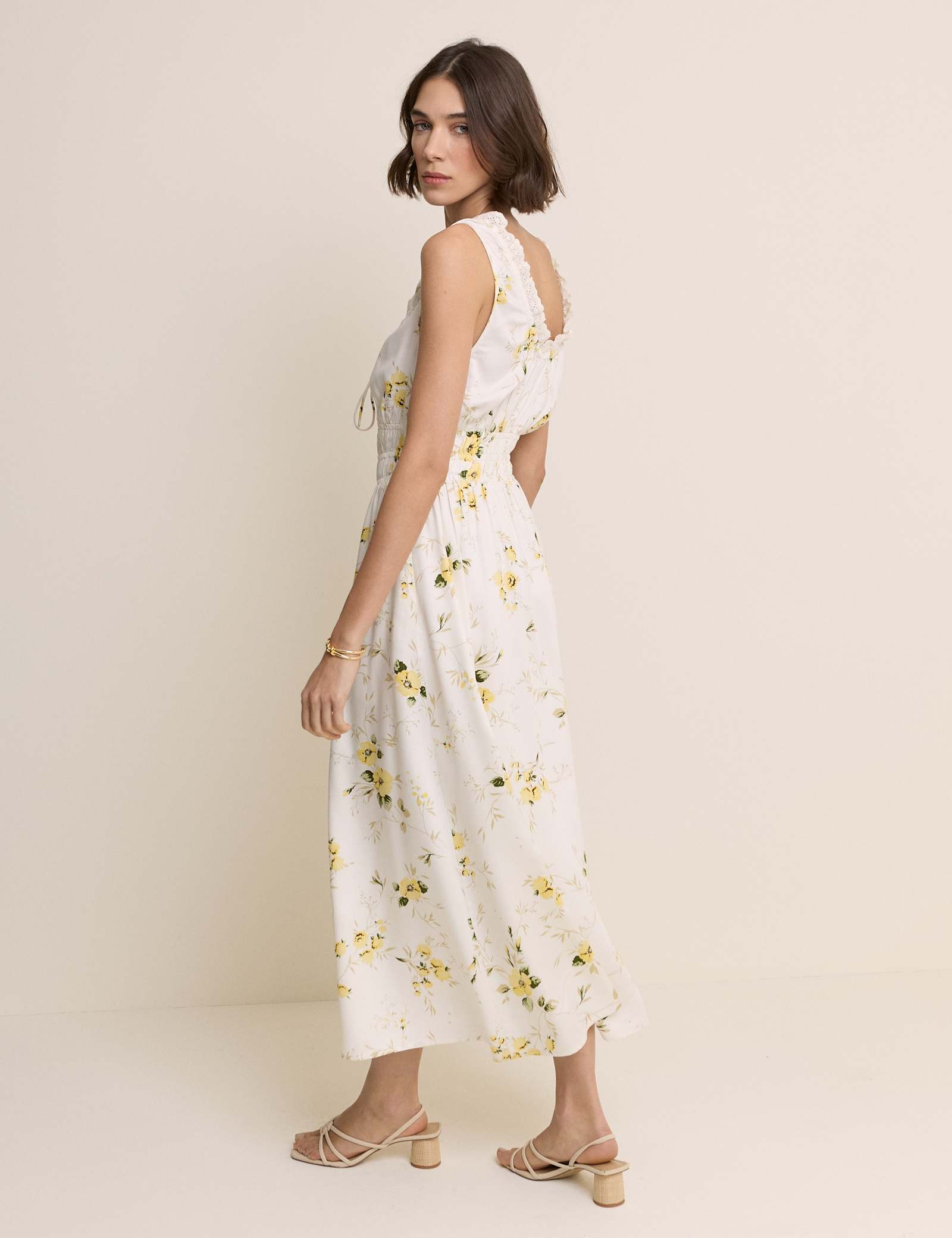 Floral V-Neck Lace Trim Midi Waisted Dress - image 2