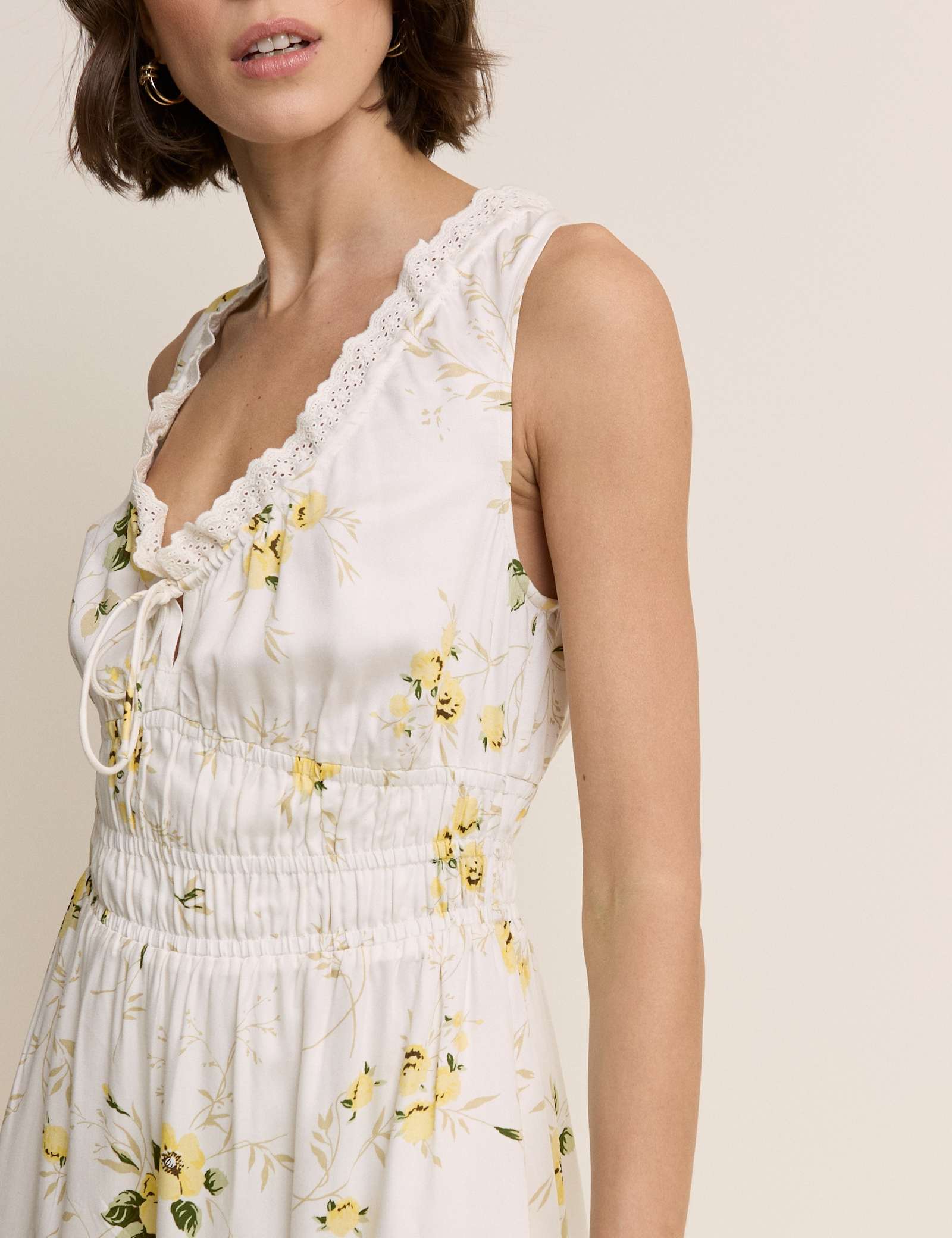 Floral V-Neck Lace Trim Midi Waisted Dress - image 5