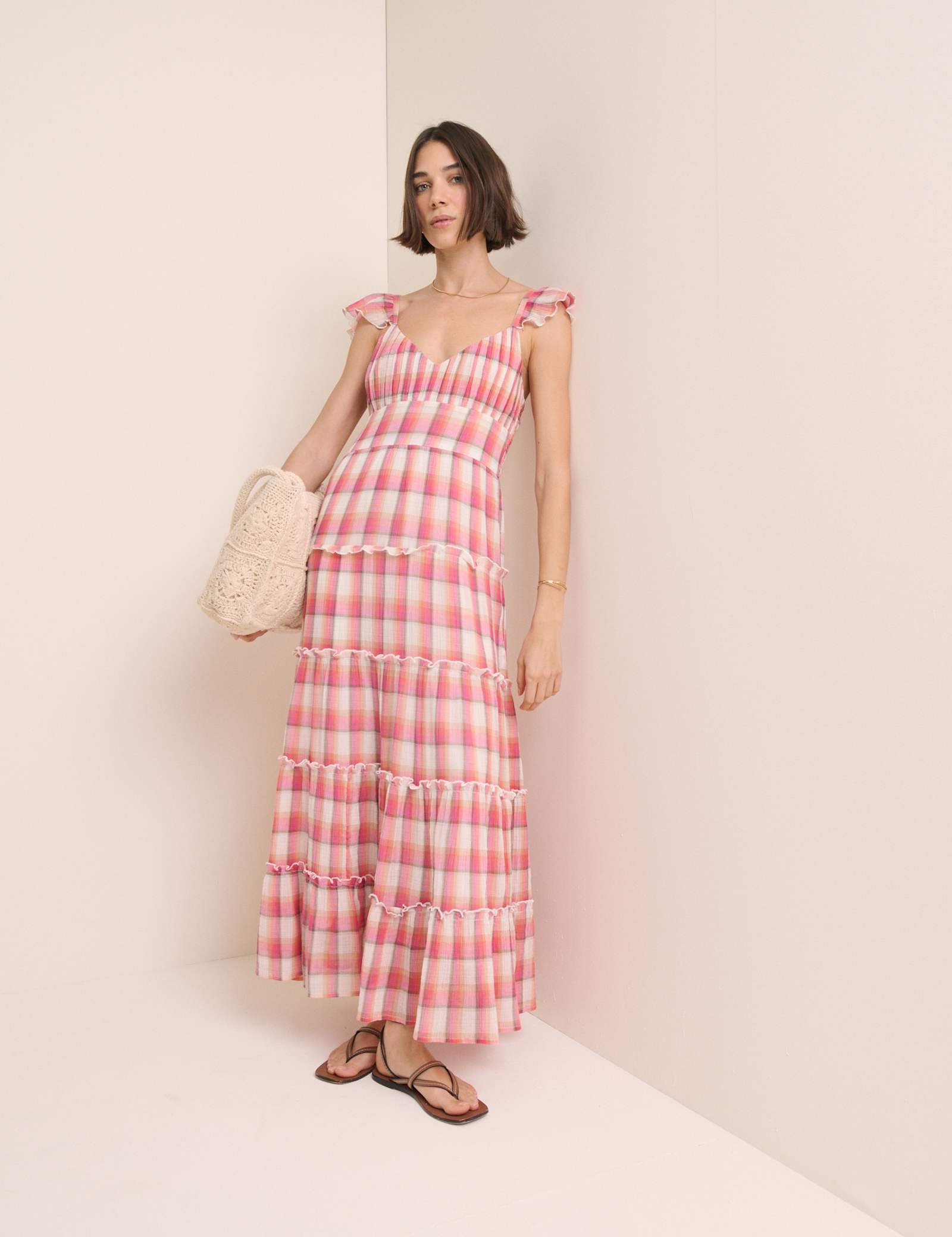 Pure Cotton Checked V-Neck Maxi Dress QT - image 2