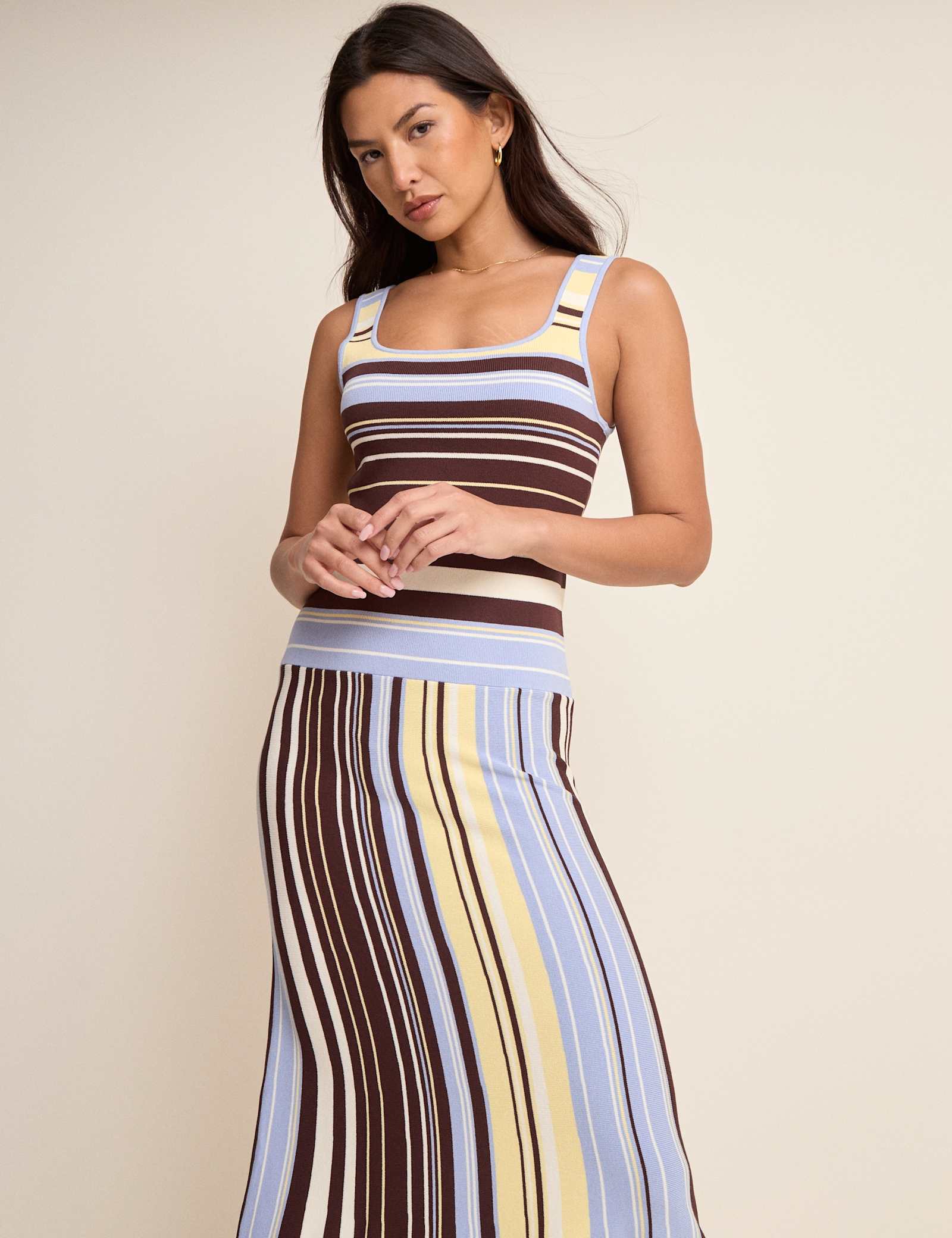 Striped Knitted Square Neck Midi Bodycon Dress - image 5