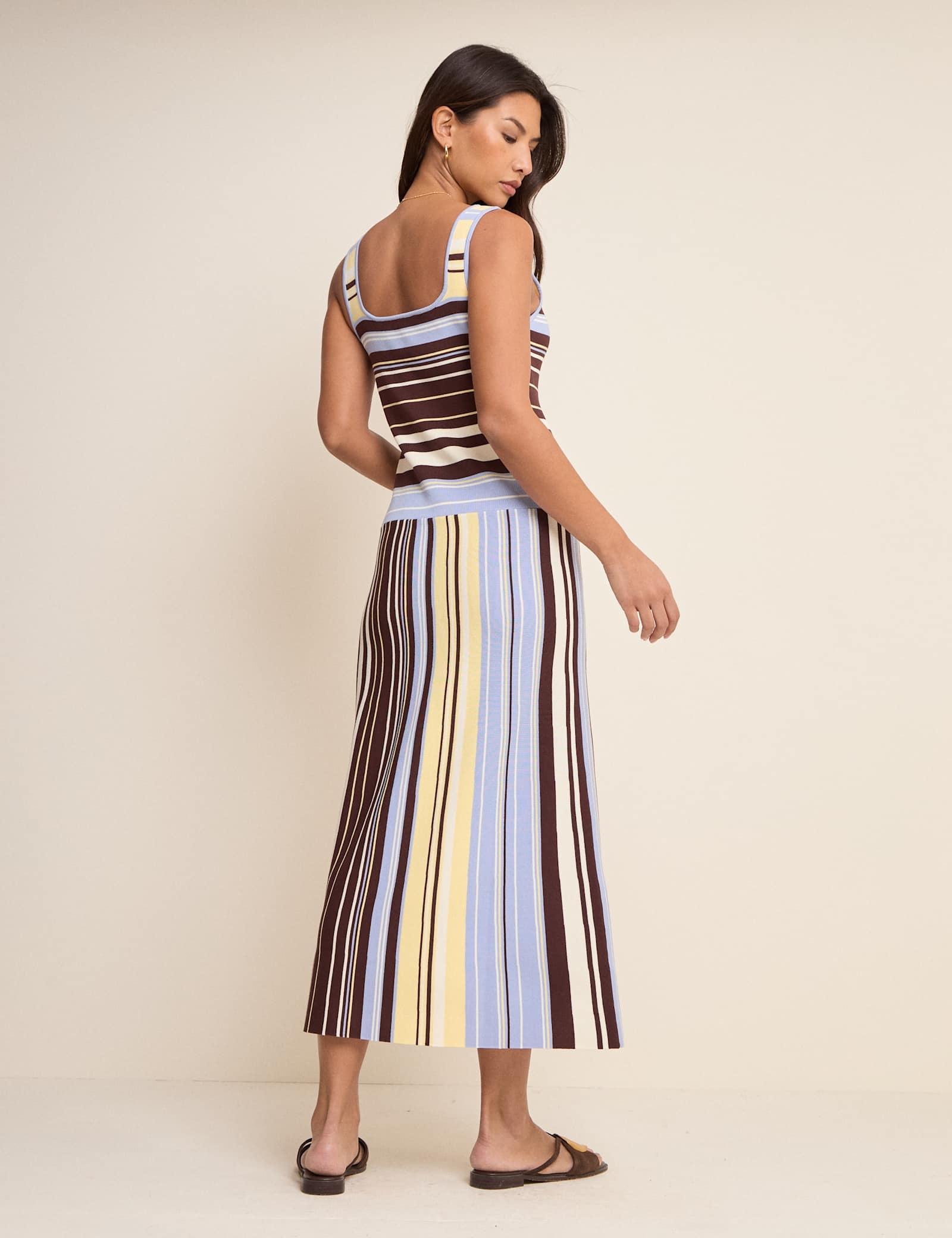 Striped Knitted Square Neck Midi Bodycon Dress - image 3