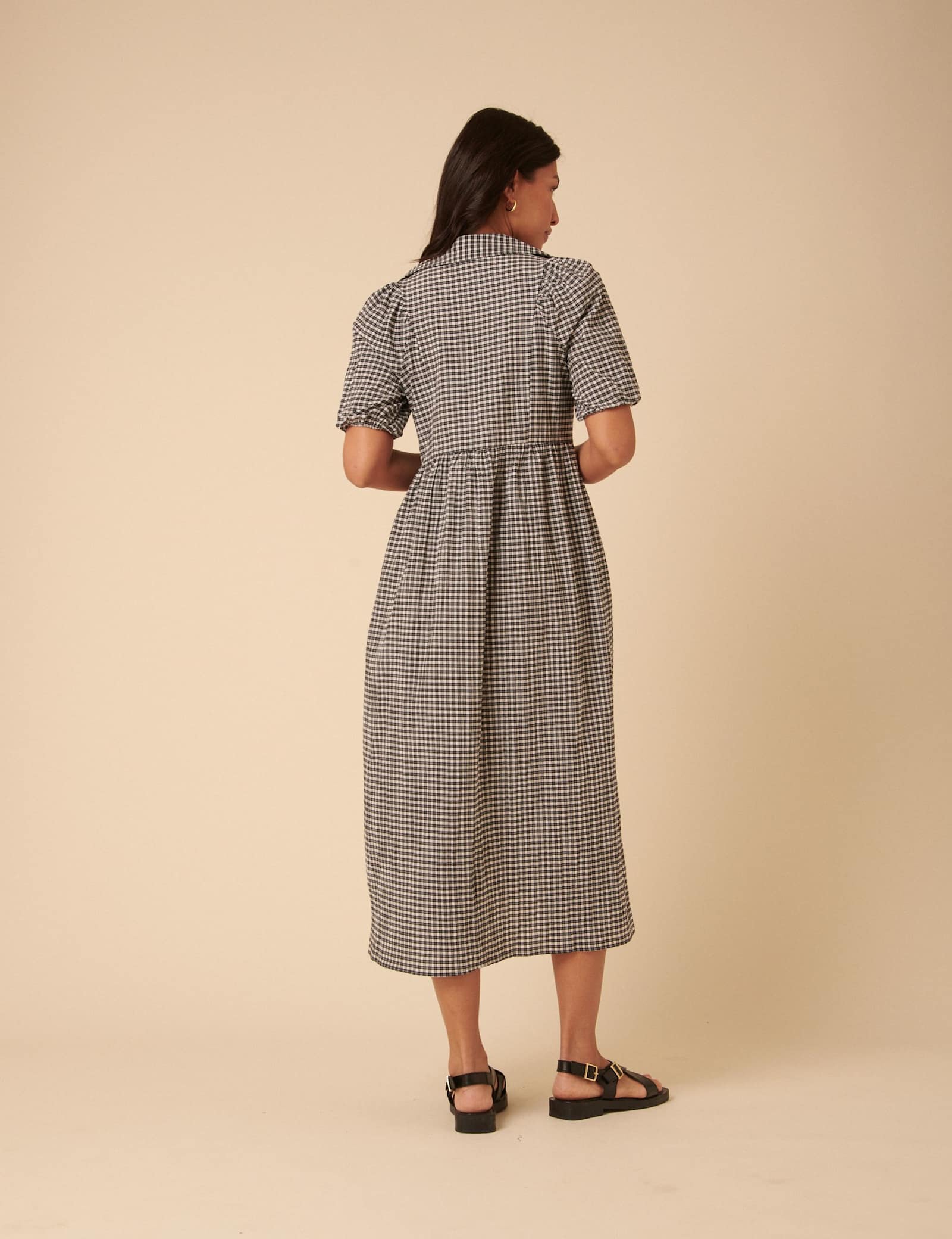 Pure Cotton Gingham Collared Midi Dress - image 3