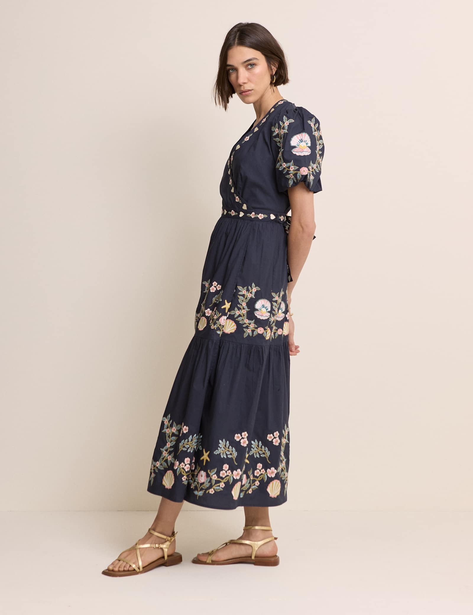 Pure Cotton Embroidered Midi Tiered Dress - image 5