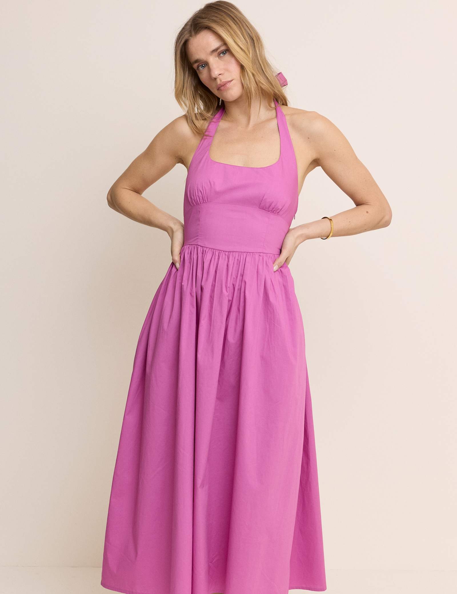 Pure Cotton Halter Neck Midi Skater Dress - image 2