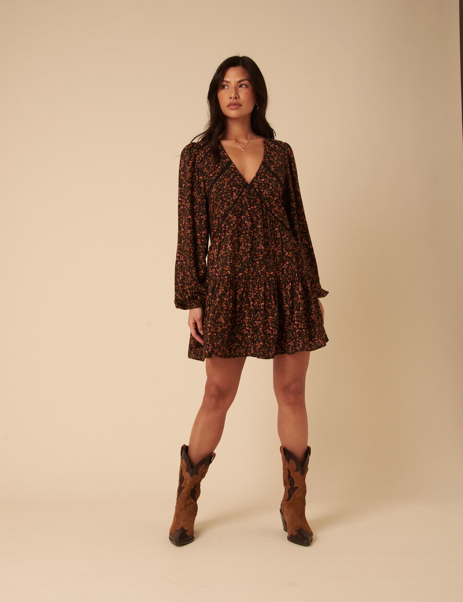 Floral Broderie V-Neck Mini Tiered Dress - image 5