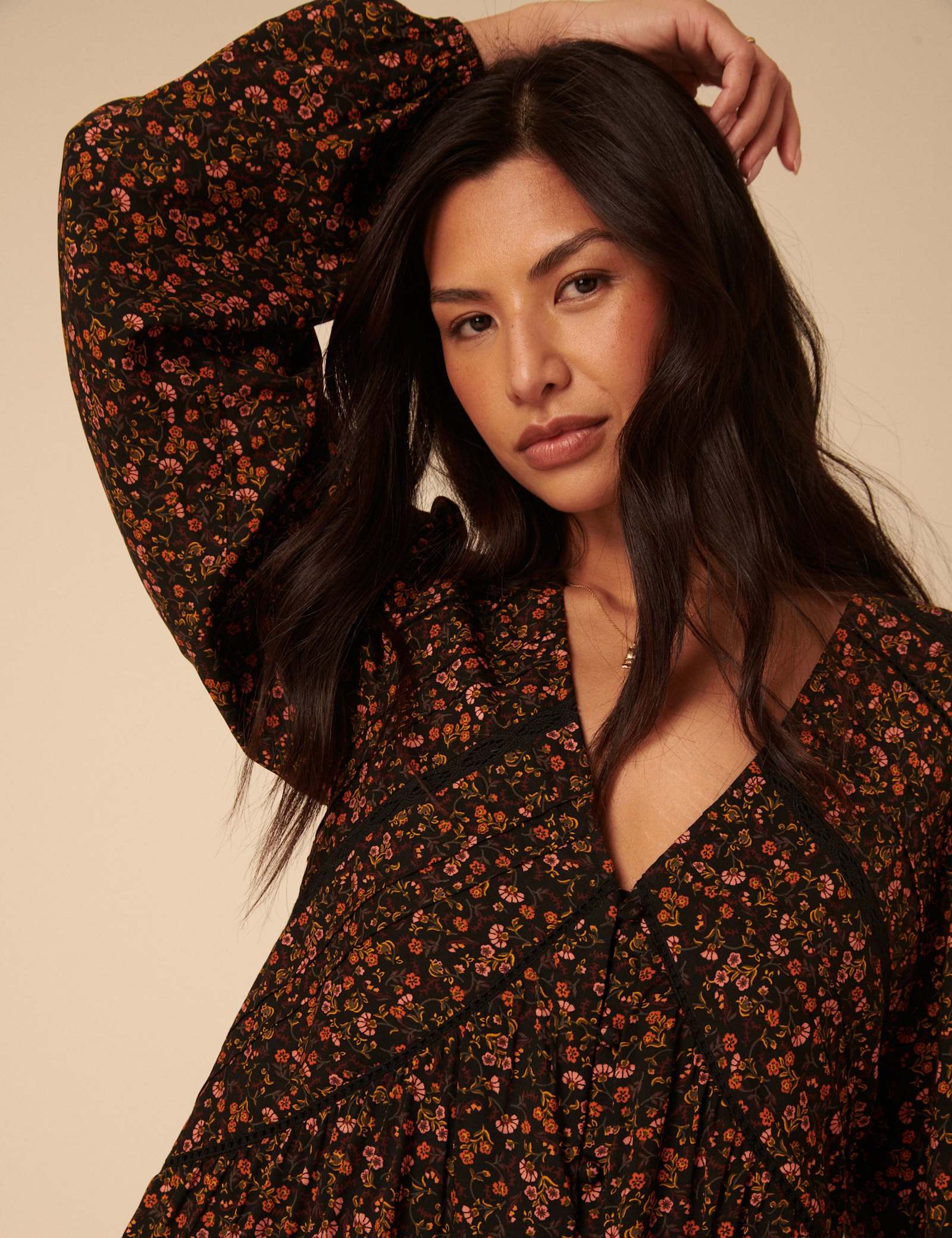 Floral Broderie V-Neck Mini Tiered Dress - image 2