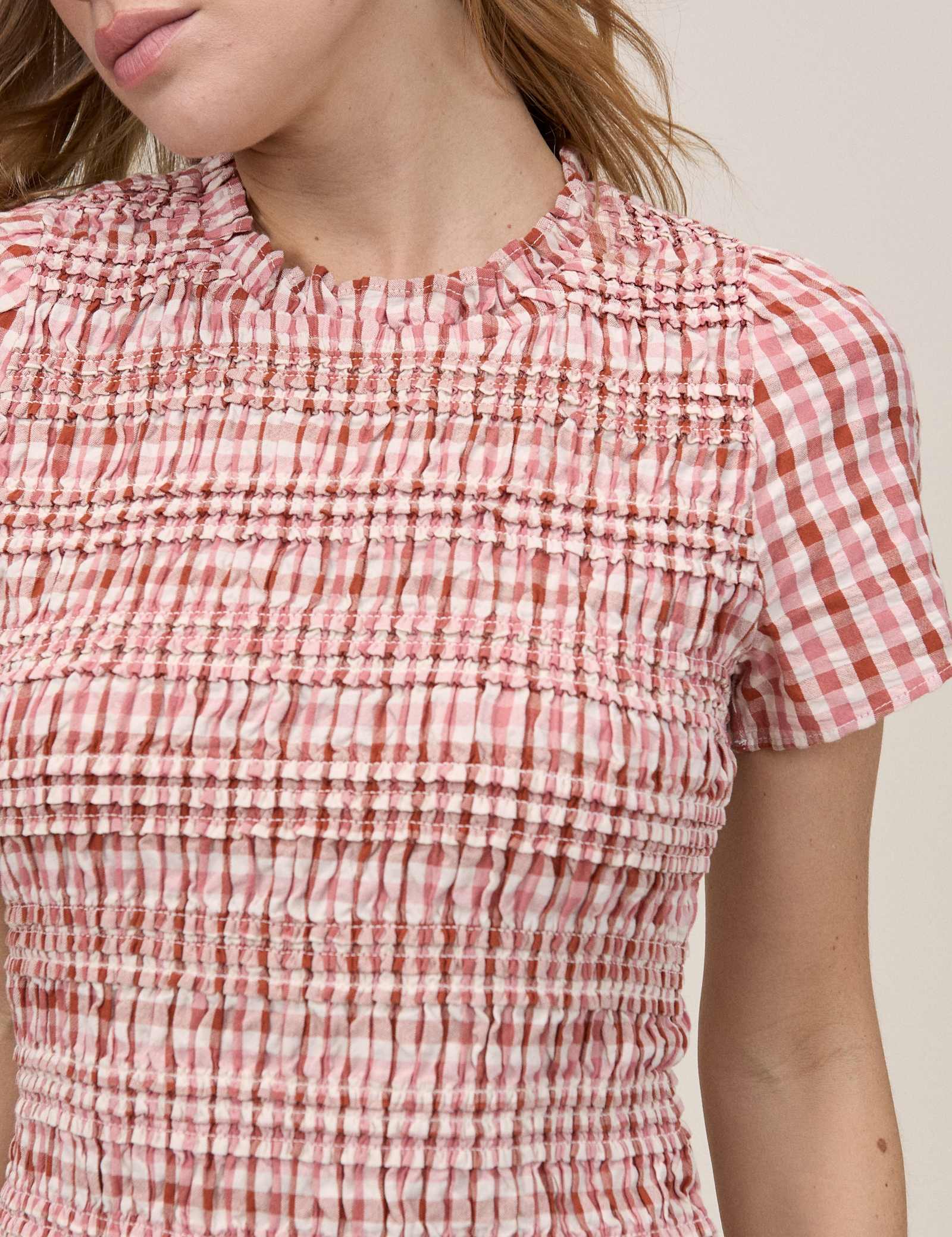 Pure Cotton Checked Mini Shirred Dress - image 2
