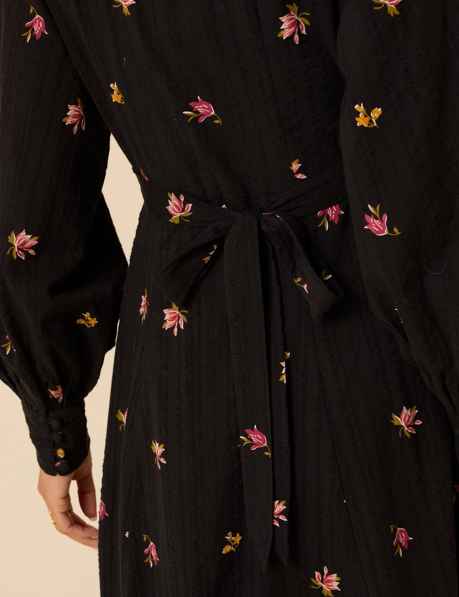 Pure Cotton Floral V-Neck Midi Waisted Dress - image 2