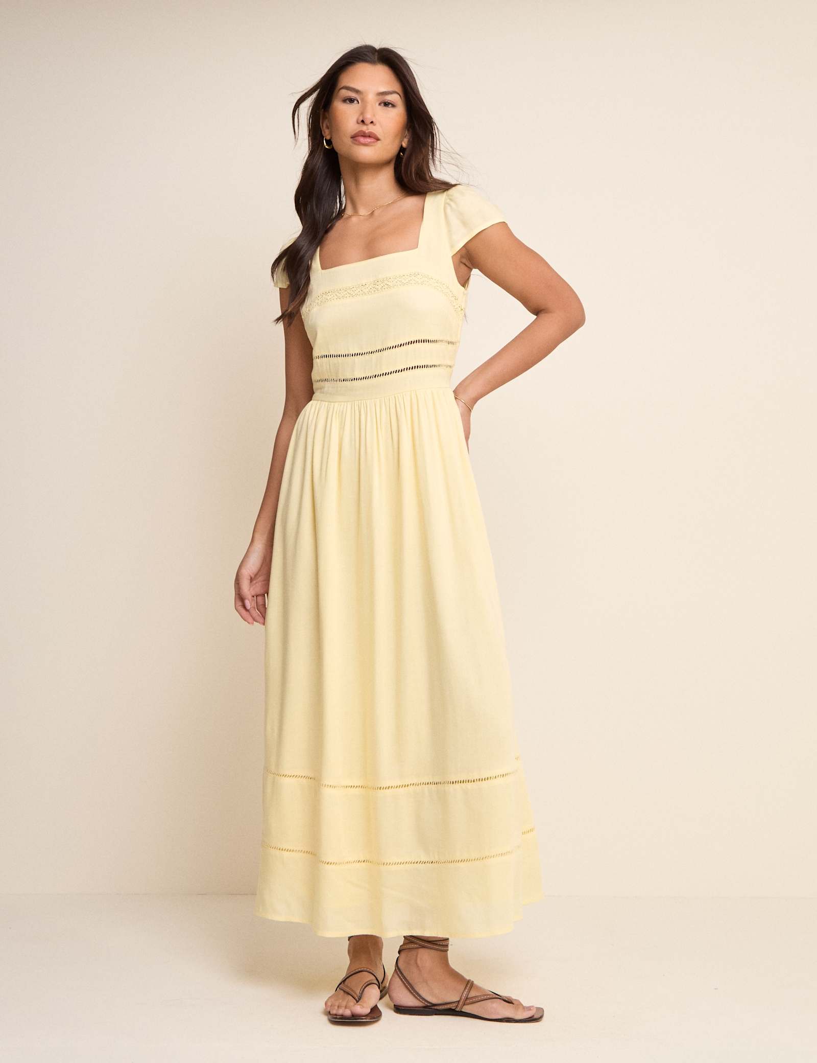 Linen Rich Square Neck Midaxi Skater Dress - image 1