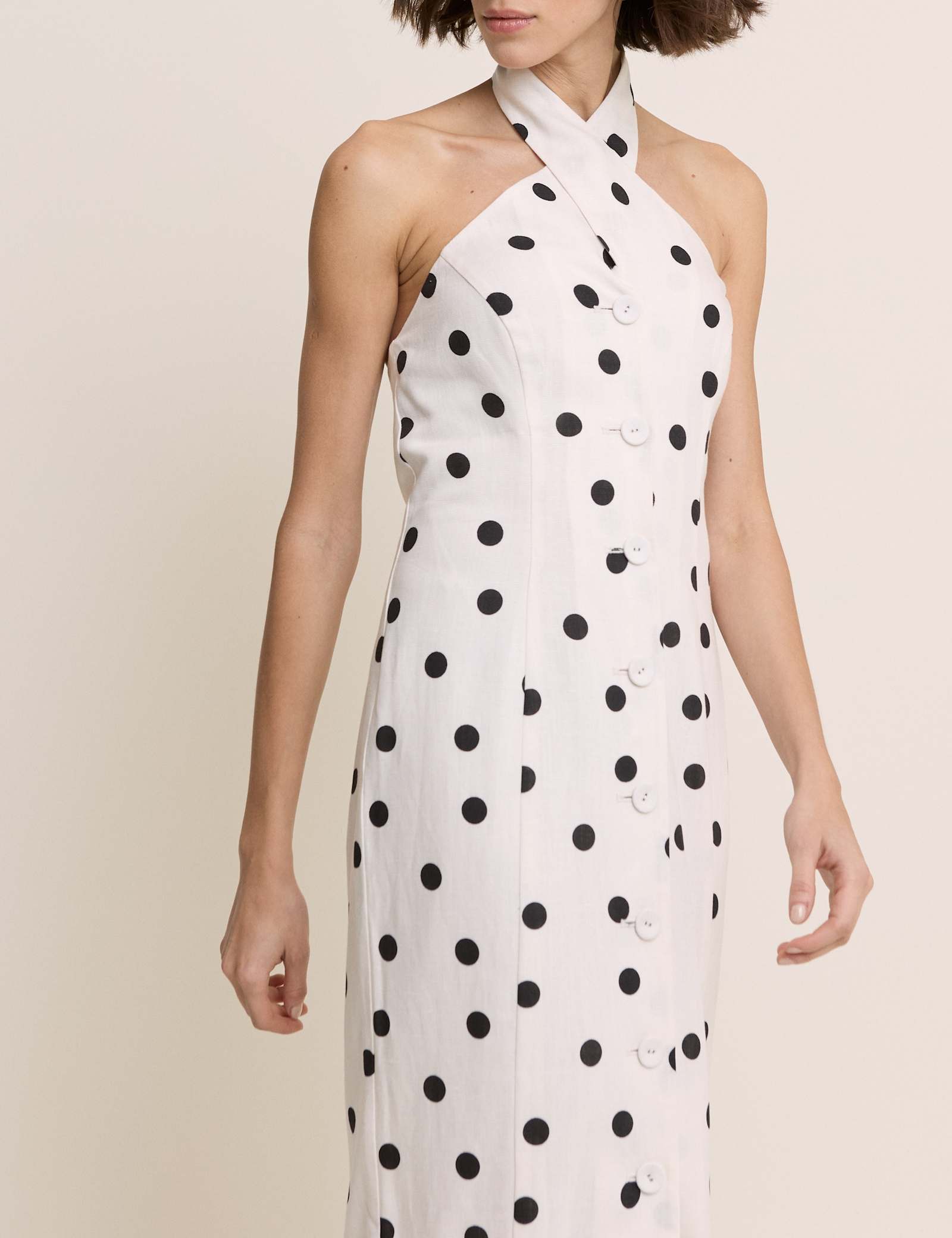 Polka Dot Halter Neck Midi Tailored Dress - image 2