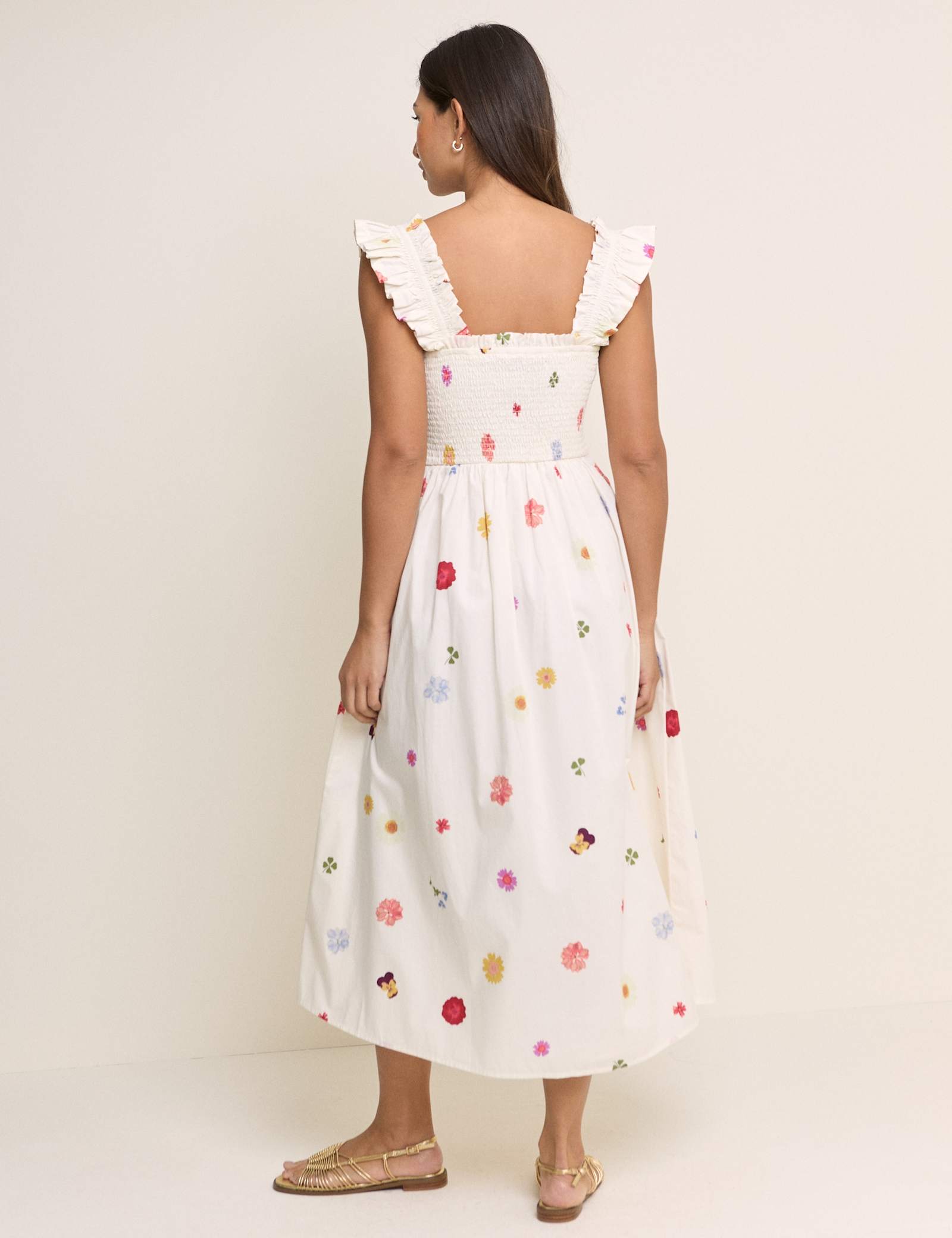 Pure Cotton Floral Midi Shirred Dress - image 4