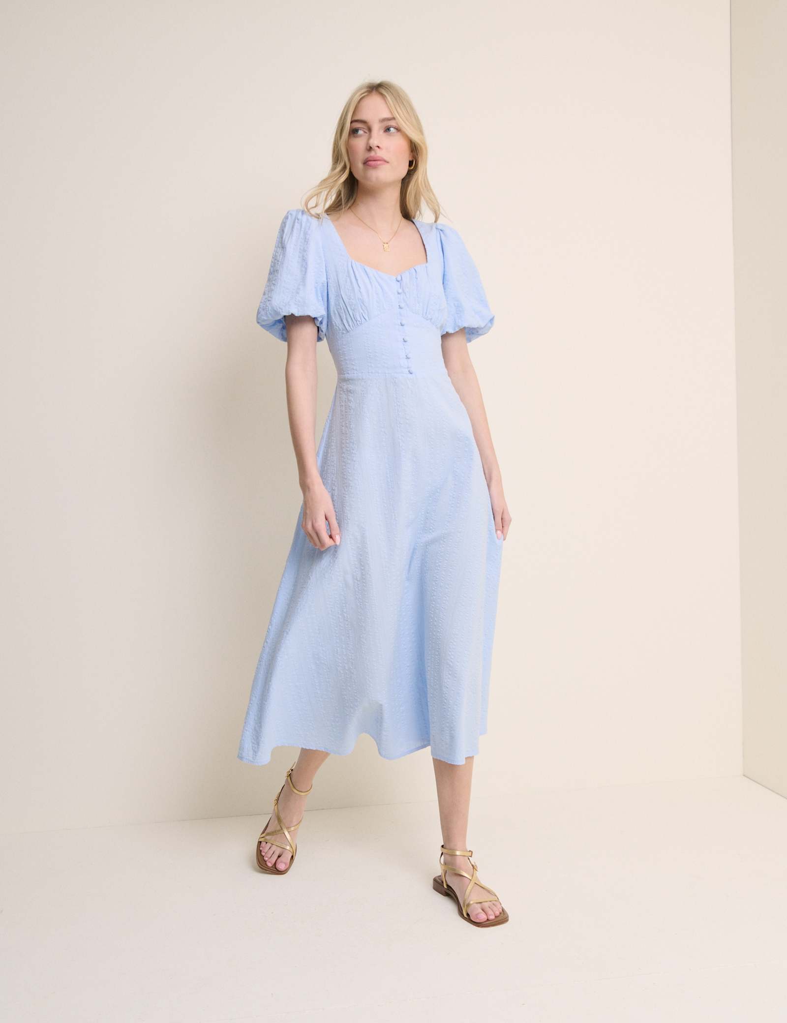 Pure Cotton Puff Sleeve Midi Tea Dress - image 2